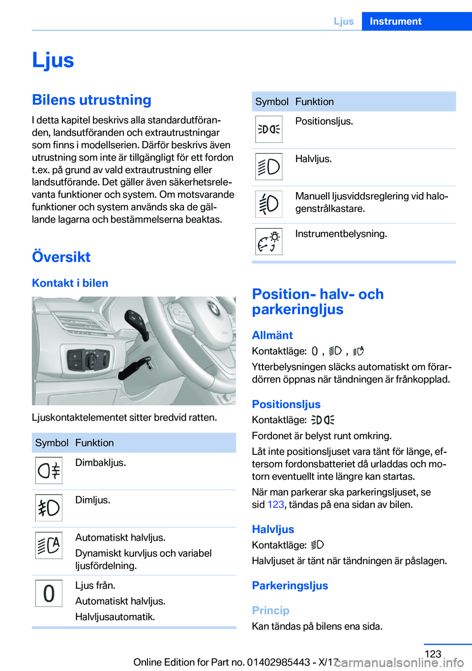 BMW X1 2018  InstruktionsbÖcker (in Swedish) �L�j�u�s�B�i�l�e�n�s��u�t�r�u�s�t�n�i�n�g�I� �d�e�t�t�a� �k�a�p�i�t�e�l� �b�e�s�k�r�i�v�s� �a�l�l�a� �s�t�a�n�d�a�r�d�u�t�f�