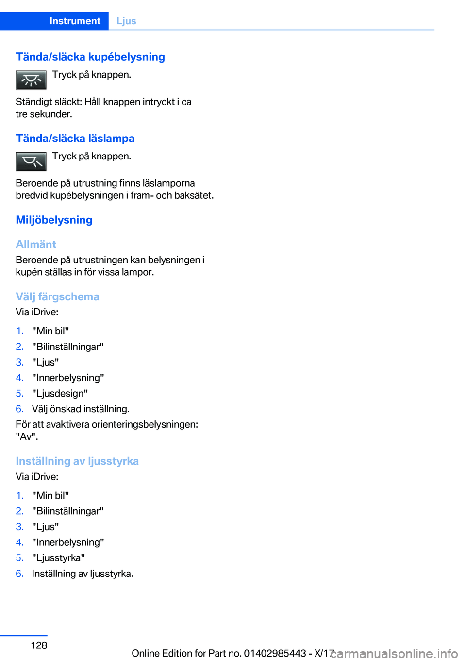BMW X1 2018  InstruktionsbÖcker (in Swedish) �T�ä�n�d�a�/�s�l�ä�c�k�a��k�u�p�