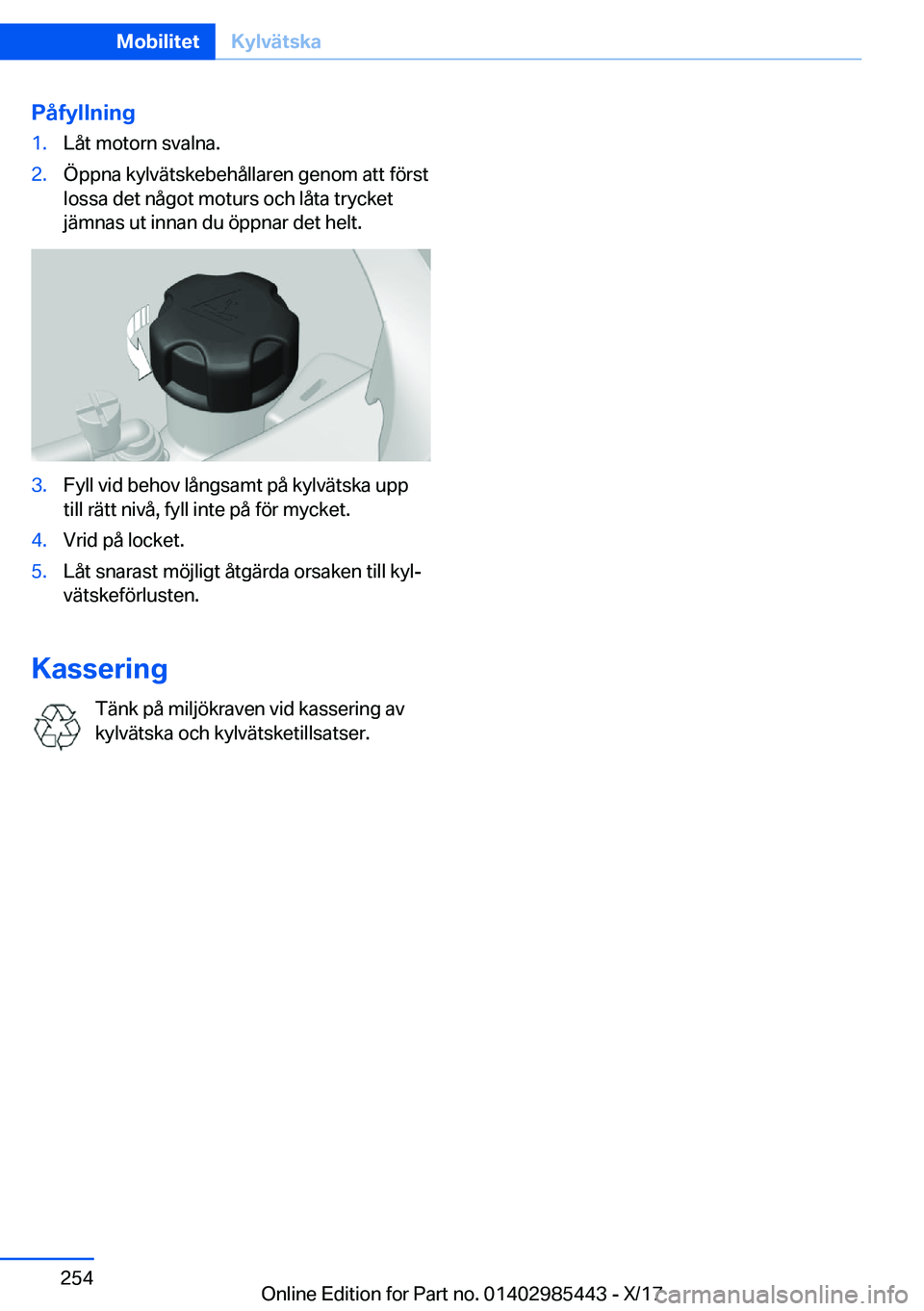 BMW X1 2018  InstruktionsbÖcker (in Swedish) �P�å�f�y�l�l�n�i�n�g�1�.�L�å�t� �m�o�t�o�r�n� �s�v�a�l�n�a�.�2�.�
