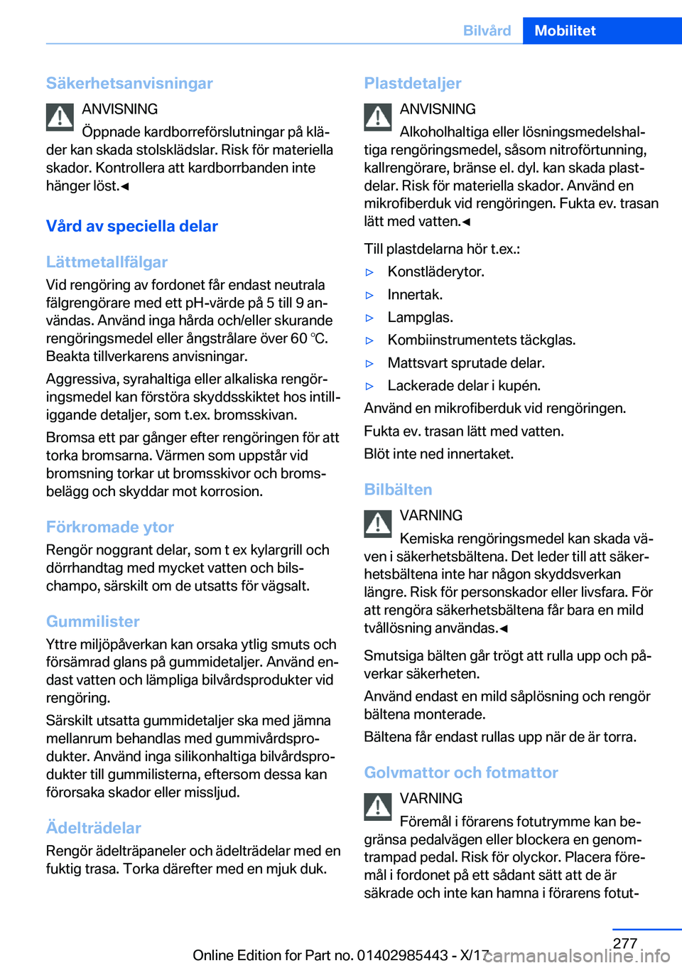 BMW X1 2018  InstruktionsbÖcker (in Swedish) �S�ä�k�e�r�h�e�t�s�a�n�v�i�s�n�i�n�g�a�r�A�N�V�I�S�N�I�N�G
�