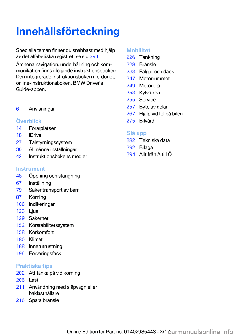 BMW X1 2018  InstruktionsbÖcker (in Swedish) �I�n�n�e�h�å�l�l�s�f�