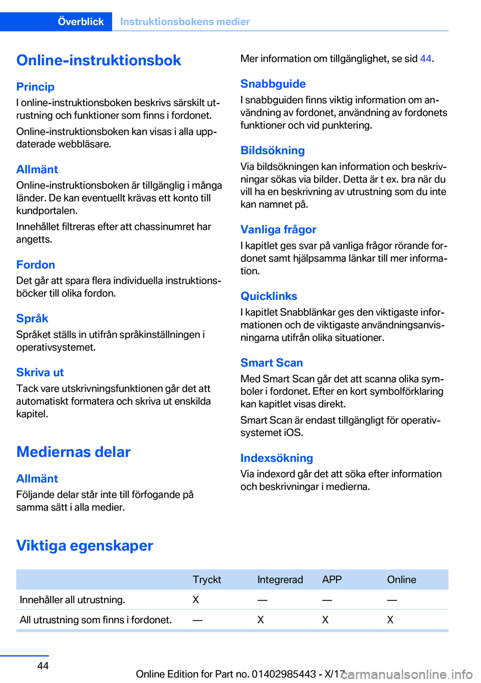 BMW X1 2018  InstruktionsbÖcker (in Swedish) �O�n�l�i�n�e�-�i�n�s�t�r�u�k�t�i�o�n�s�b�o�k�P�r�i�n�c�i�p
�I� �o�n�l�i�n�e�-�i�n�s�t�r�u�k�t�i�o�n�s�b�o�k�e�n� �b�e�s�k�r�i�v�s� �s�ä�r�s�k�i�l�t� �u�tj �r�u�s�t�n�i�n�g� �o�c�h� �f�u�n�k�t�i�o�n�