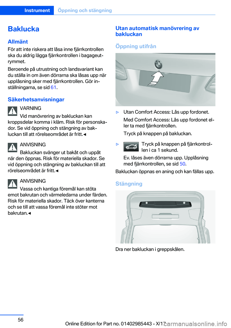 BMW X1 2018  InstruktionsbÖcker (in Swedish) �B�a�k�l�u�c�k�a�A�l�l�m�ä�n�t
�F�