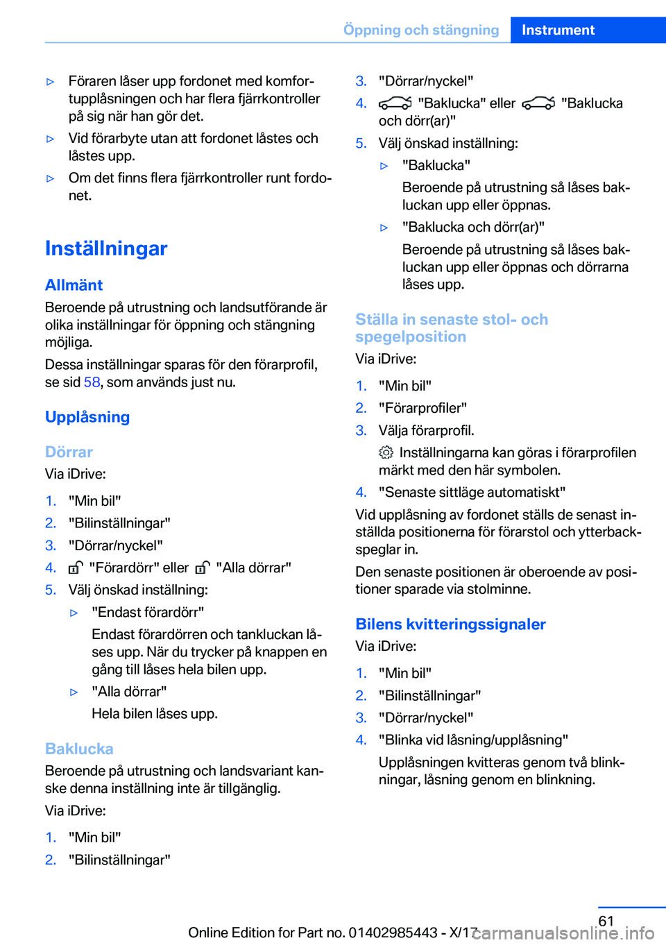 BMW X1 2018  InstruktionsbÖcker (in Swedish) y�F�