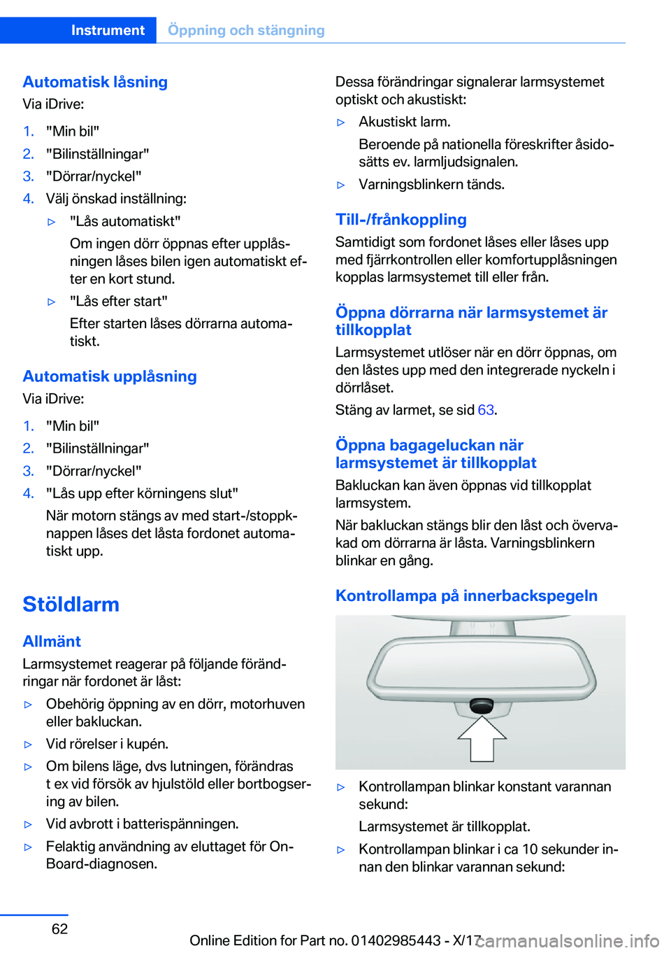 BMW X1 2018  InstruktionsbÖcker (in Swedish) �A�u�t�o�m�a�t�i�s�k��l�å�s�n�i�n�g�V�i�a� �i�D�r�i�v�e�:�1�.�"�M�i�n� �b�i�l�"�2�.�"�B�i�l�i�n�s�t�ä�l�l�n�i�n�g�a�r�"�3�.�"�D�