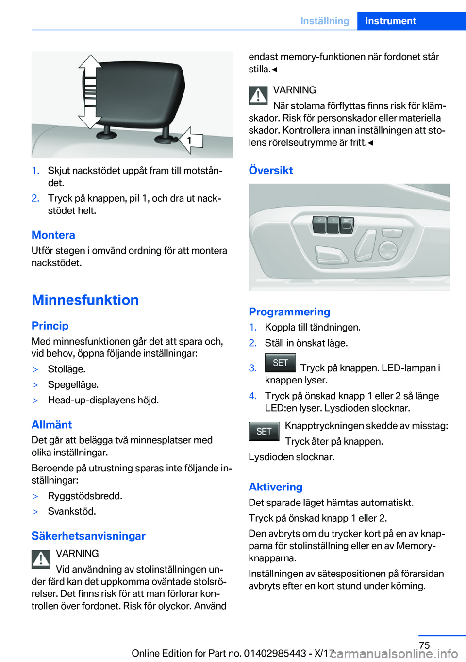 BMW X1 2018  InstruktionsbÖcker (in Swedish) �1�.�S�k�j�u�t� �n�a�c�k�s�t�