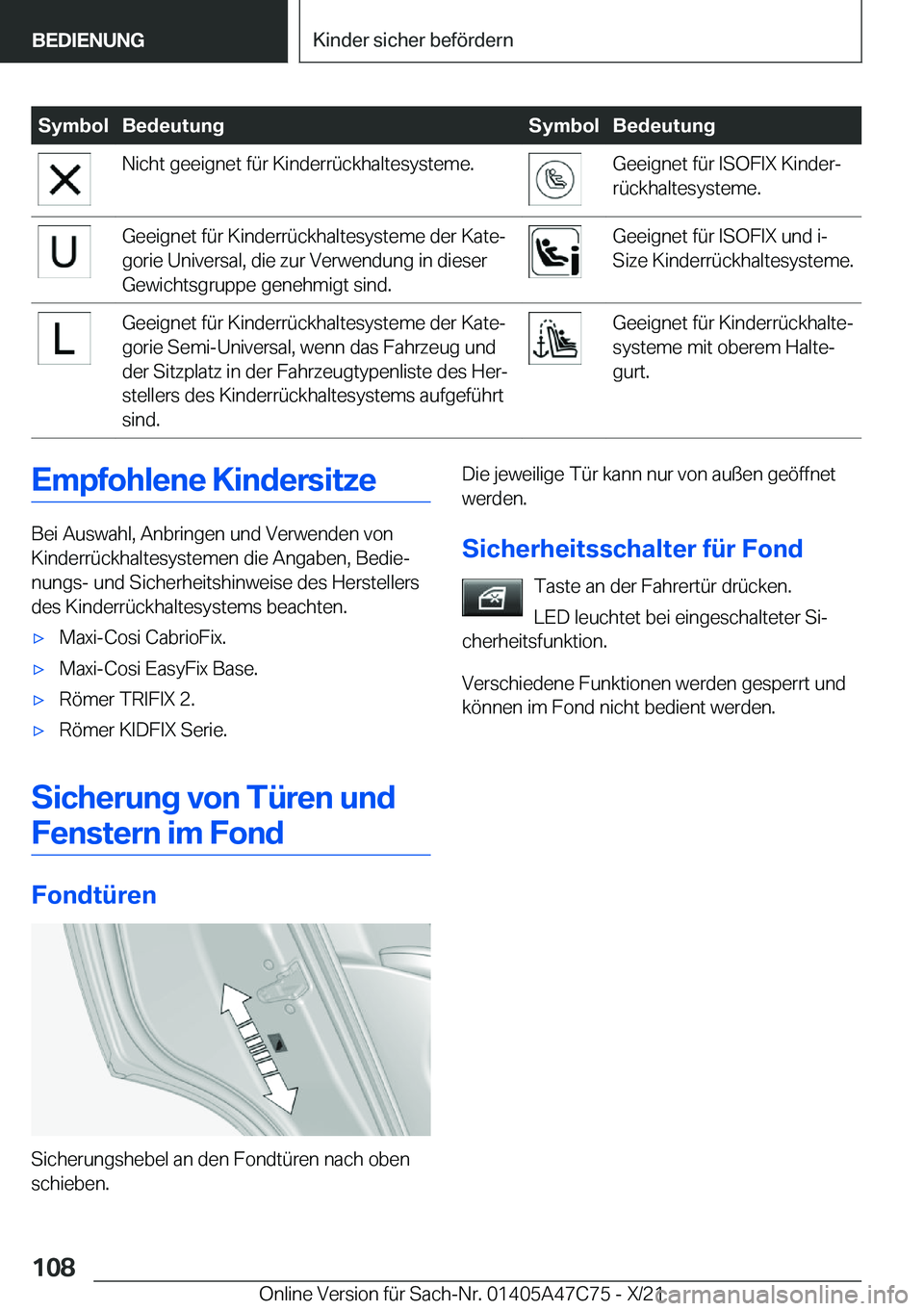 BMW X2 2022  Betriebsanleitungen (in German) �S�y�m�b�o�l�B�e�d�e�u�t�u�n�g�S�y�m�b�o�l�B�e�d�e�u�t�u�n�g�N�i�c�h�t��g�e�e�i�g�n�e�t��f�
