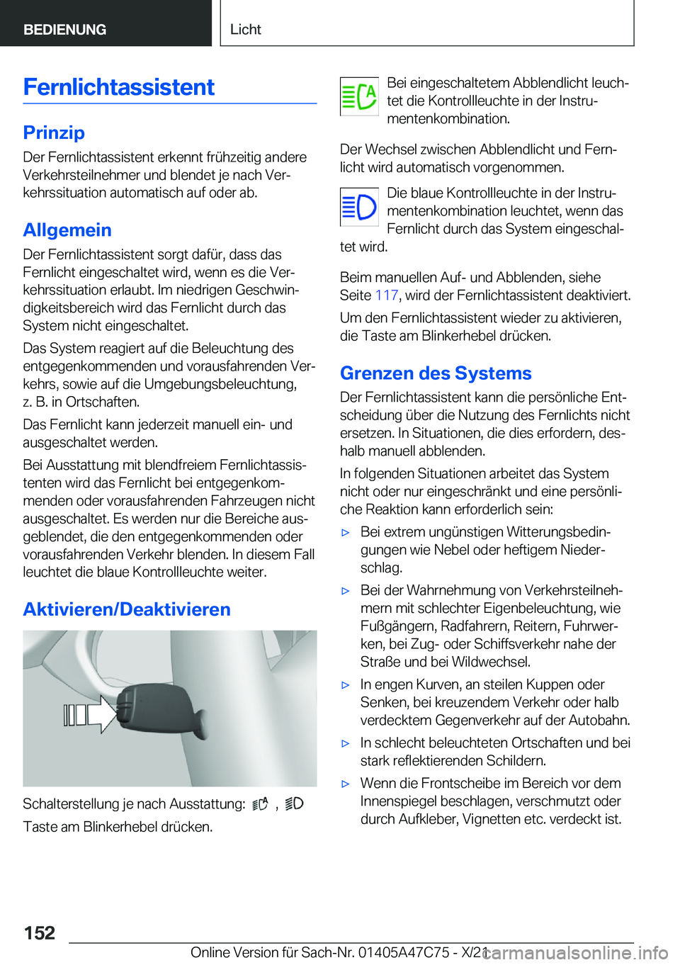 BMW X2 2022  Betriebsanleitungen (in German) �F�e�r�n�l�i�c�h�t�a�s�s�i�s�t�e�n�t
�P�r�i�n�z�i�p
�D�e�r��F�e�r�n�l�i�c�h�t�a�s�s�i�s�t�e�n�t��e�r�k�e�n�n�t��f�r�