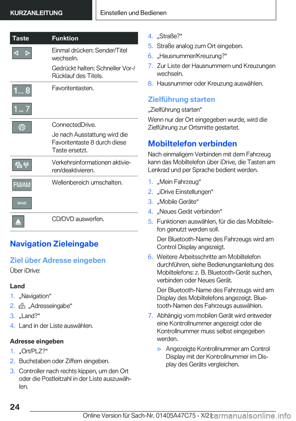 BMW X2 2022  Betriebsanleitungen (in German) �T�a�s�t�e�F�u�n�k�t�i�o�n�E�i�n�m�a�l��d�r�