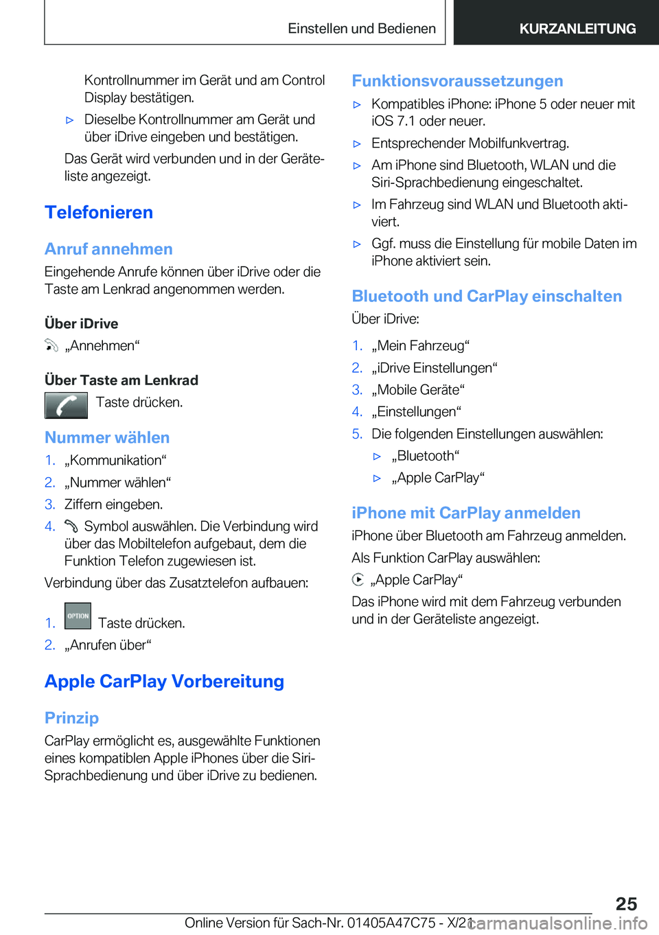 BMW X2 2022  Betriebsanleitungen (in German) �K�o�n�t�r�o�l�l�n�u�m�m�e�r��i�m��G�e�r�