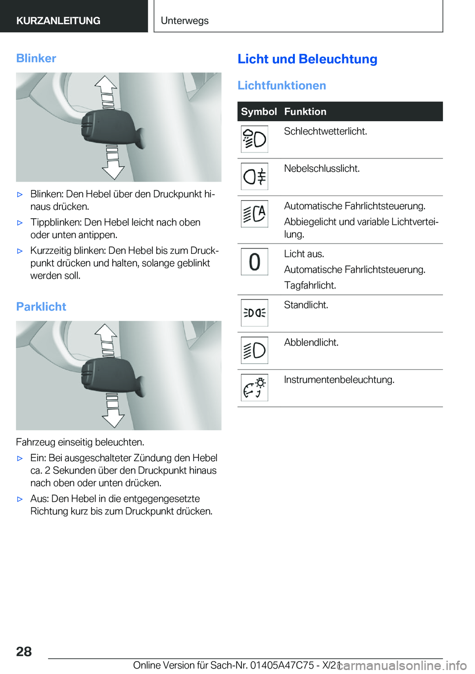 BMW X2 2022  Betriebsanleitungen (in German) �B�l�i�n�k�e�rx�B�l�i�n�k�e�n�:��D�e�n��H�e�b�e�l��