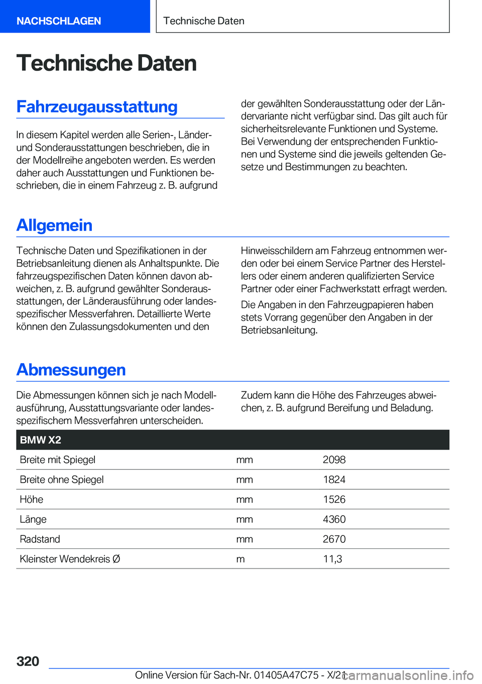 BMW X2 2022  Betriebsanleitungen (in German) �T�e�c�h�n�i�s�c�h�e��D�a�t�e�n�F�a�h�r�z�e�u�g�a�u�s�s�t�a�t�t�u�n�g
�I�n��d�i�e�s�e�m��K�a�p�i�t�e�l��w�e�r�d�e�n��a�l�l�e��S�e�r�i�e�n�-�,��L�