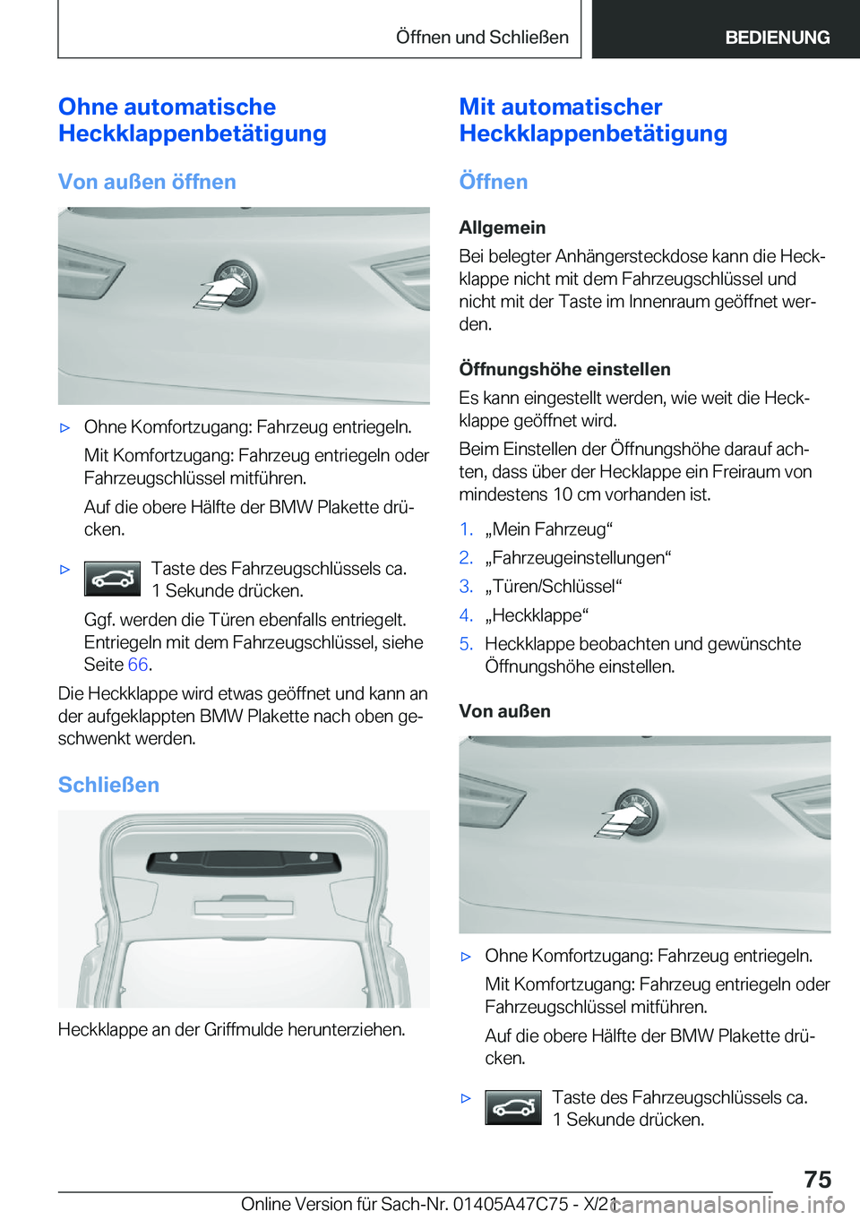 BMW X2 2022  Betriebsanleitungen (in German) �O�h�n�e��a�u�t�o�m�a�t�i�s�c�h�e
�H�e�c�k�k�l�a�p�p�e�n�b�e�t�