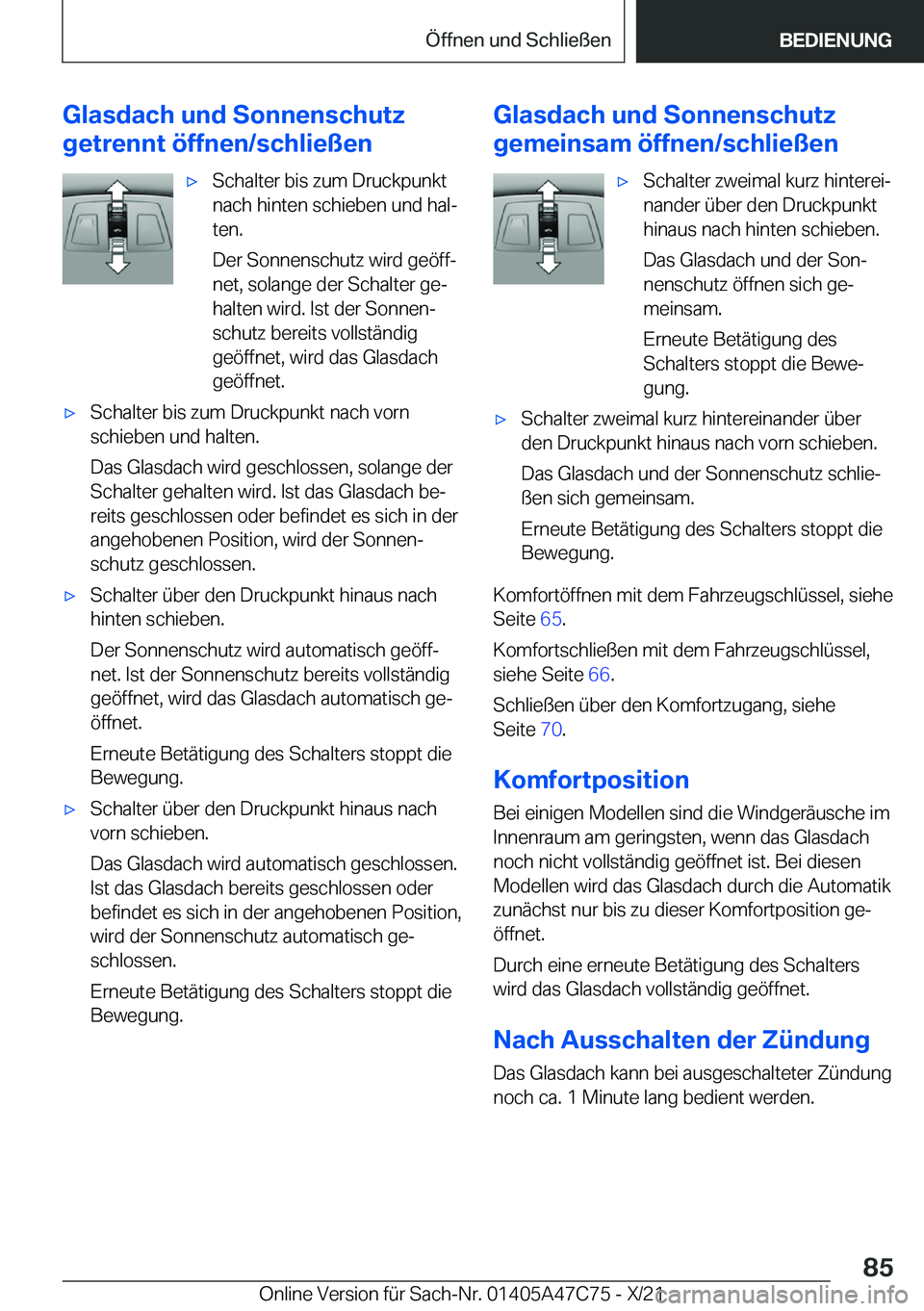 BMW X2 2022  Betriebsanleitungen (in German) �G�l�a�s�d�a�c�h��u�n�d��S�o�n�n�e�n�s�c�h�u�t�z
�g�e�t�r�e�n�n�t��