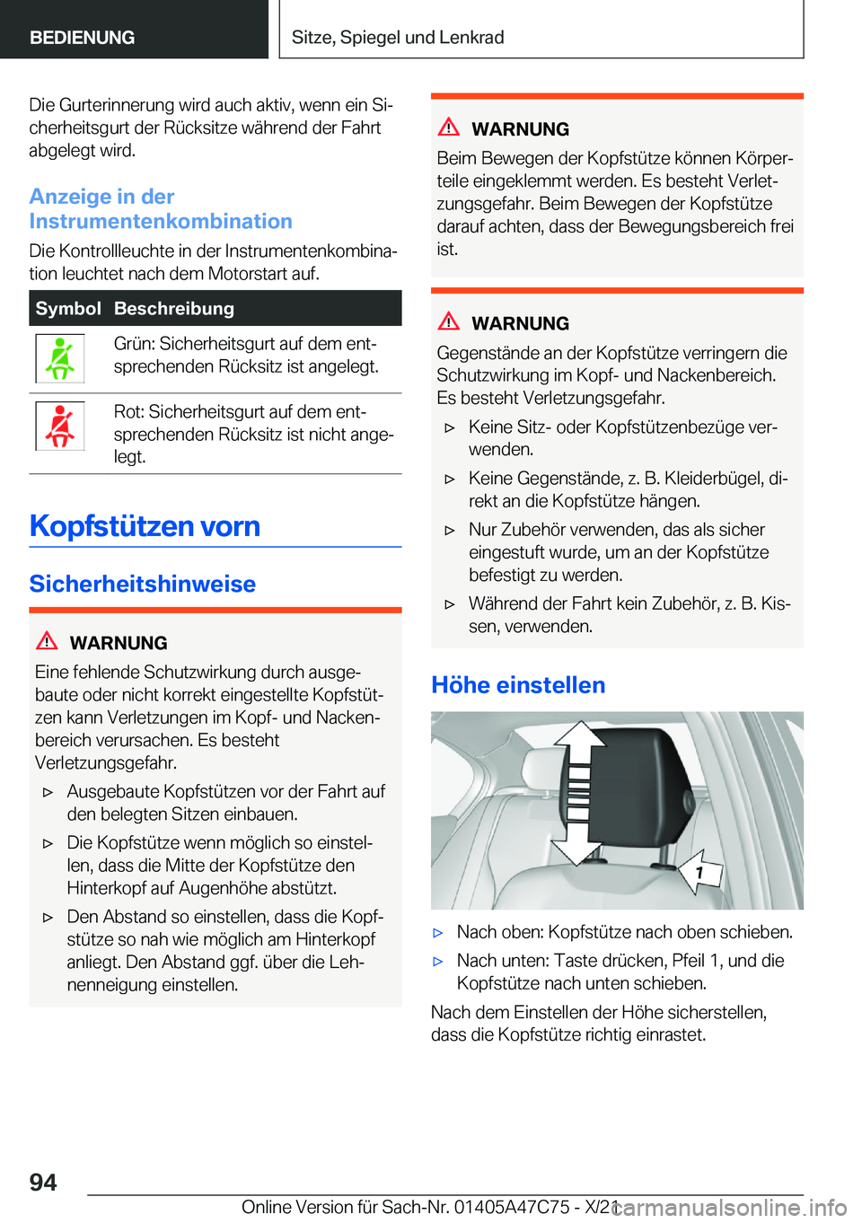 BMW X2 2022  Betriebsanleitungen (in German) �D�i�e��G�u�r�t�e�r�i�n�n�e�r�u�n�g��w�i�r�d��a�u�c�h��a�k�t�i�v�,��w�e�n�n��e�i�n��S�ij�c�h�e�r�h�e�i�t�s�g�u�r�t��d�e�r��R�