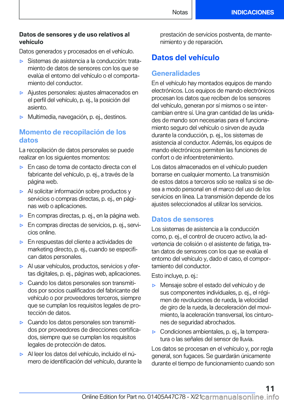 BMW X2 2022  Manuales de Empleo (in Spanish) �D�a�t�o�s��d�e��s�e�n�s�o�r�e�s��y��d�e��u�s�o��r�e�l�a�t�i�v�o�s��a�l
�v�e�h�