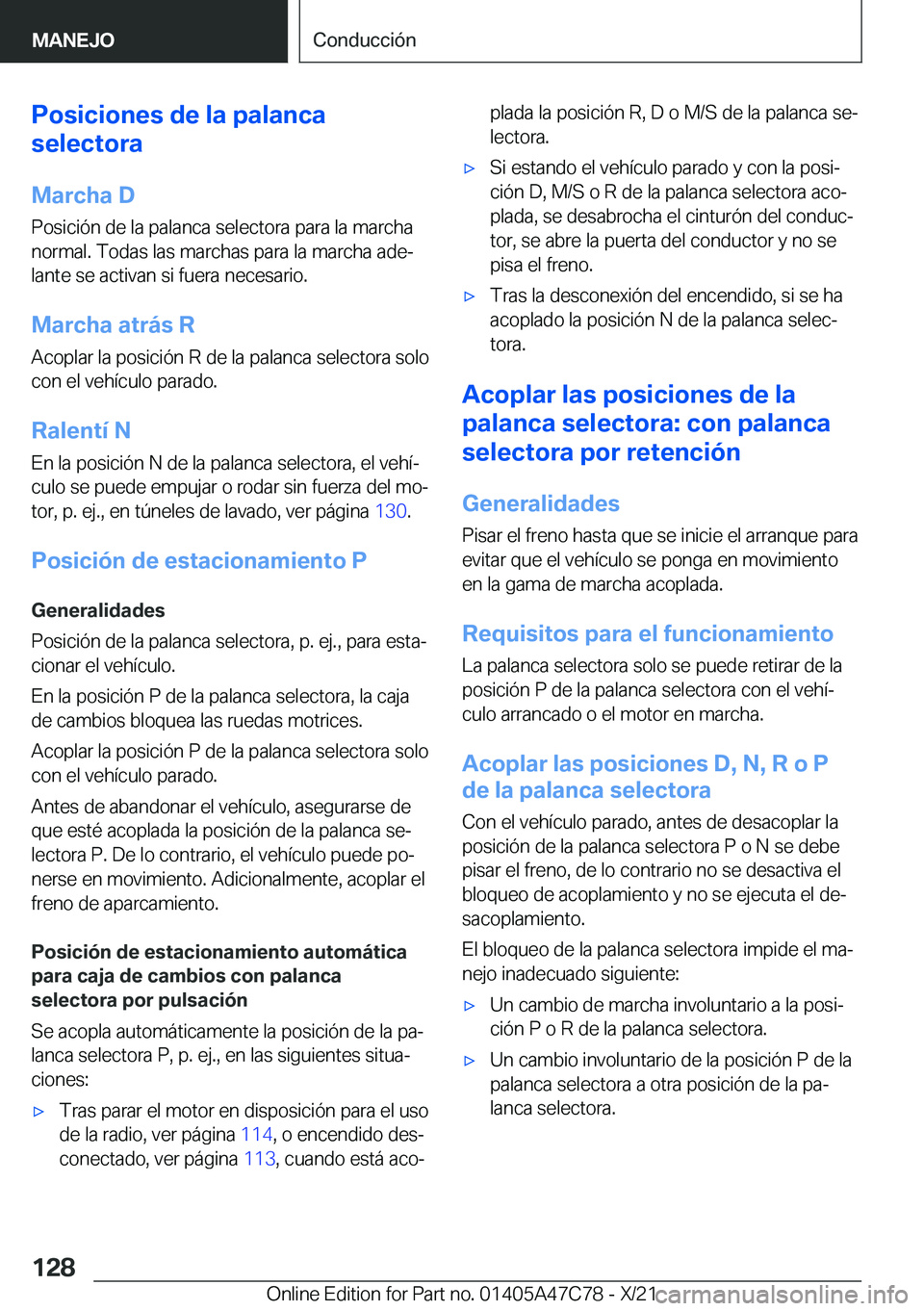 BMW X2 2022  Manuales de Empleo (in Spanish) �P�o�s�i�c�i�o�n�e�s��d�e��l�a��p�a�l�a�n�c�a
�s�e�l�e�c�t�o�r�a
�M�a�r�c�h�a��D�P�o�s�i�c�i�