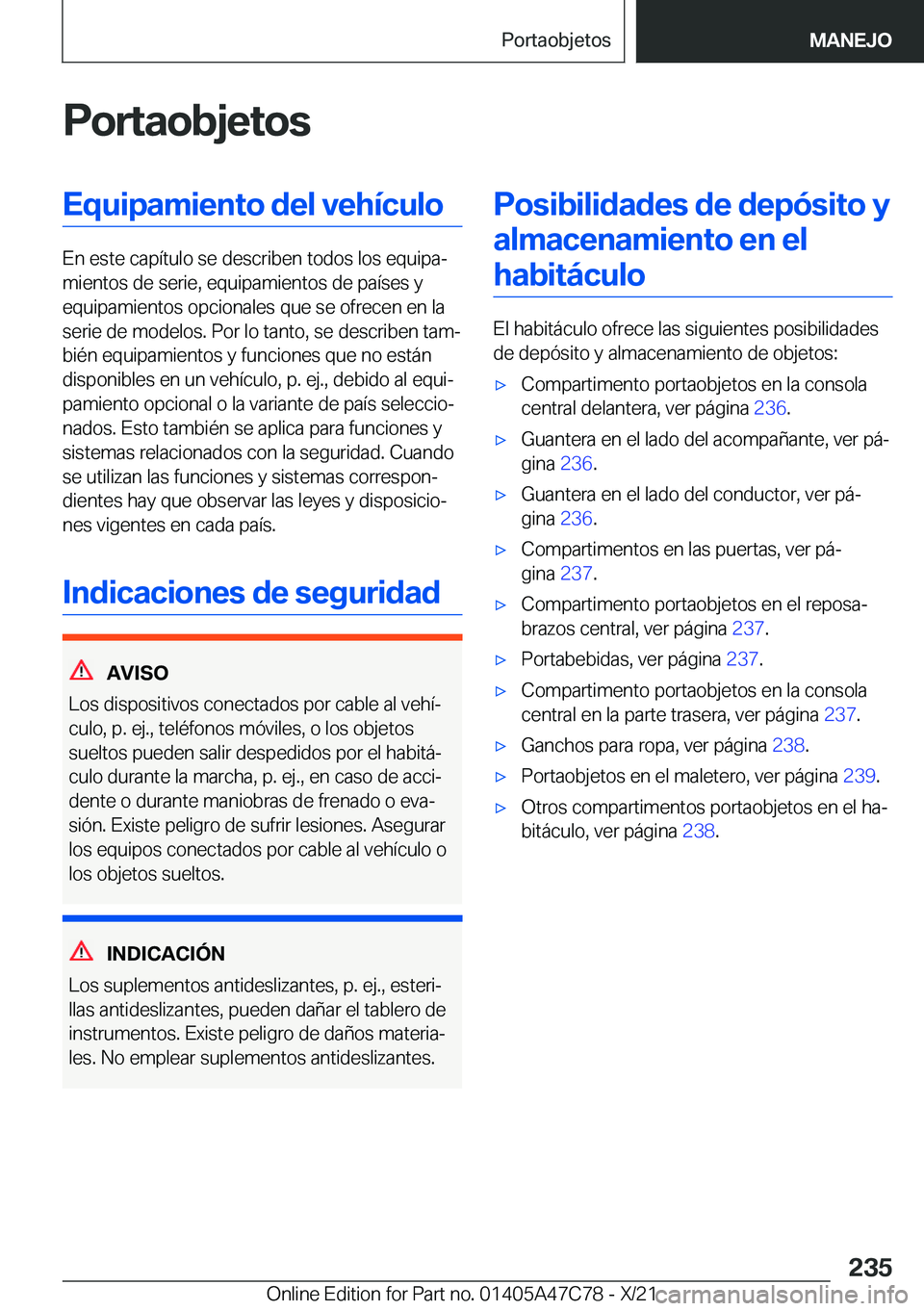 BMW X2 2022  Manuales de Empleo (in Spanish) �P�o�r�t�a�o�b�j�e�t�o�s�E�q�u�i�p�a�m�i�e�n�t�o��d�e�l��v�e�h�