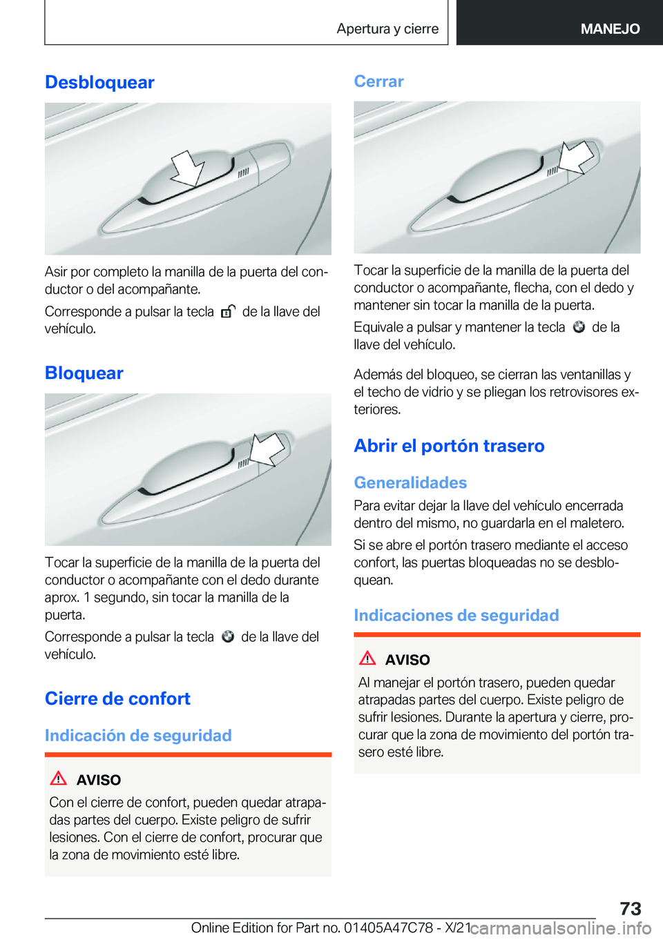 BMW X2 2022  Manuales de Empleo (in Spanish) �D�e�s�b�l�o�q�u�e�a�r
�A�s�i�r��p�o�r��c�o�m�p�l�e�t�o��l�a��m�a�n�i�l�l�a��d�e��l�a��p�u�e�r�t�a��d�e�l��c�o�nª
�d�u�c�t�o�r��o��d�e�l��a�c�o�m�p�a�