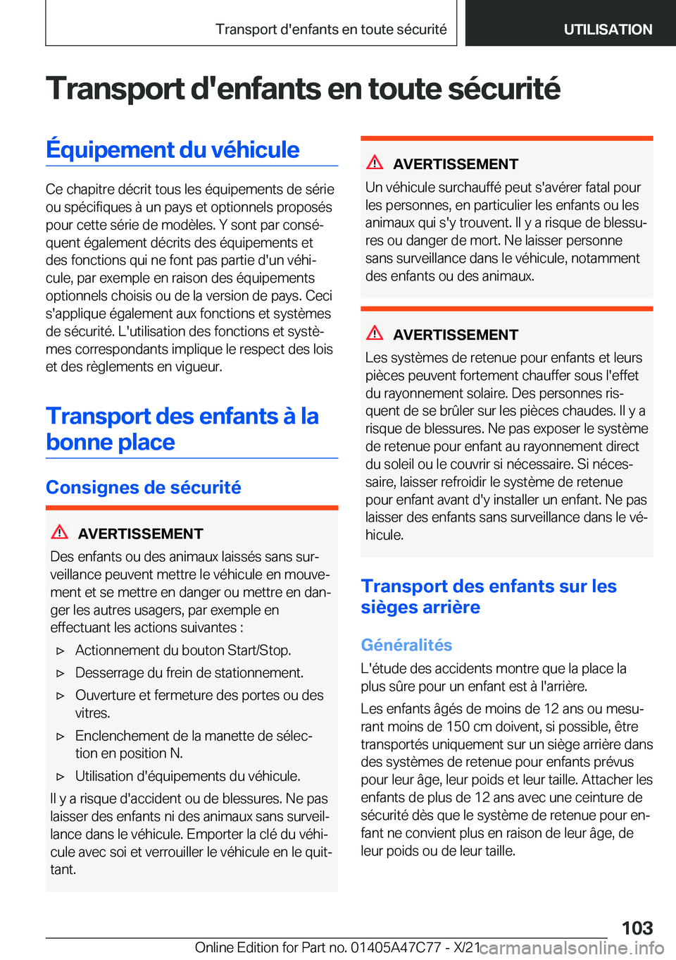 BMW X2 2022  Notices Demploi (in French) �T�r�a�n�s�p�o�r�t��d�'�e�n�f�a�n�t�s��e�n��t�o�u�t�e��s�é�c�u�r�i�t�é�
