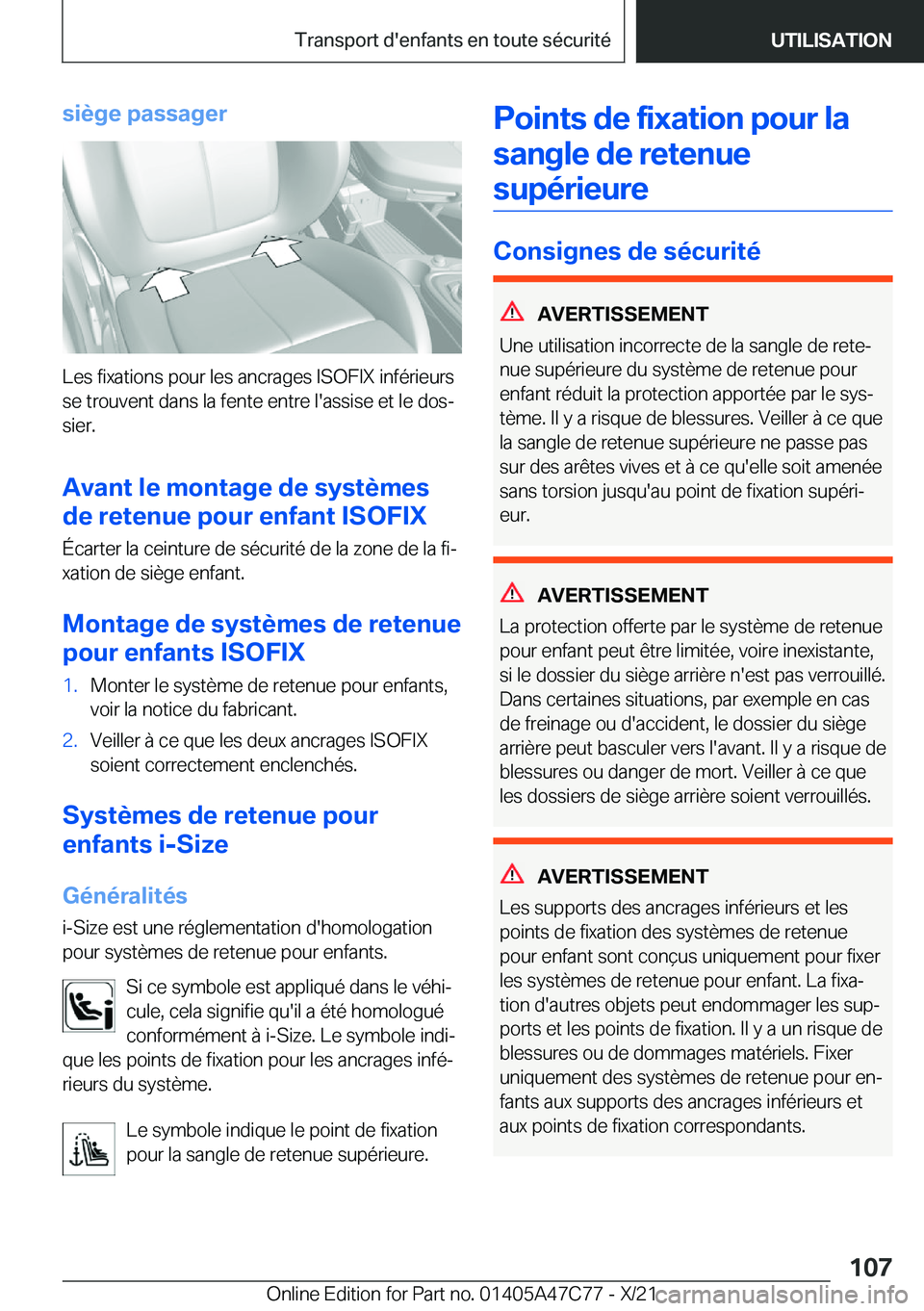 BMW X2 2022  Notices Demploi (in French) �s�i�è�g�e��p�a�s�s�a�g�e�r
�L�e�s��f�i�x�a�t�i�o�n�s��p�o�u�r��l�e�s��a�n�c�r�a�g�e�s��I�S�O�F�I�X��i�n�f�é�r�i�e�u�r�s
�s�e��t�r�o�u�v�e�n�t��d�a�n�s��l�a��f�e�n�t�e��e�n�t�r�e��l�