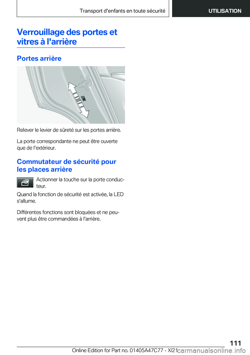 BMW X2 2022  Notices Demploi (in French) �V�e�r�r�o�u�i�l�l�a�g�e��d�e�s��p�o�r�t�e�s��e�t�v�i�t�r�e�s��