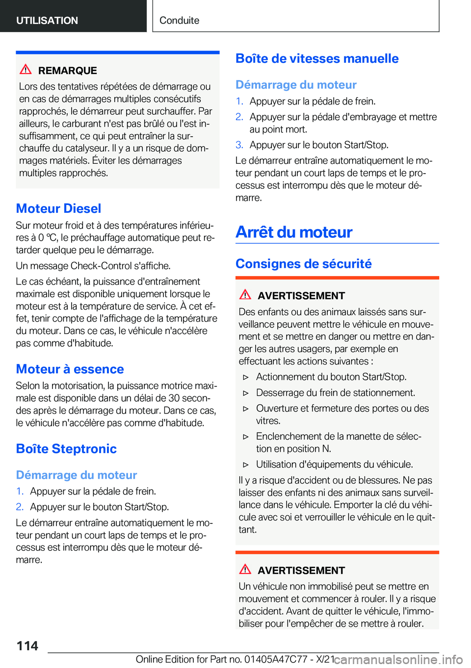 BMW X2 2022  Notices Demploi (in French) �R�E�M�A�R�Q�U�E
�L�o�r�s��d�e�s��t�e�n�t�a�t�i�v�e�s��r�é�p�é�t�é�e�s��d�e��d�é�m�a�r�r�a�g�e��o�u �e�n��c�a�s��d�e��d�é�m�a�r�r�a�g�e�s��m�u�l�t�i�p�l�e�s��c�o�n�s�é�c�u�t�i�f�s
�r�