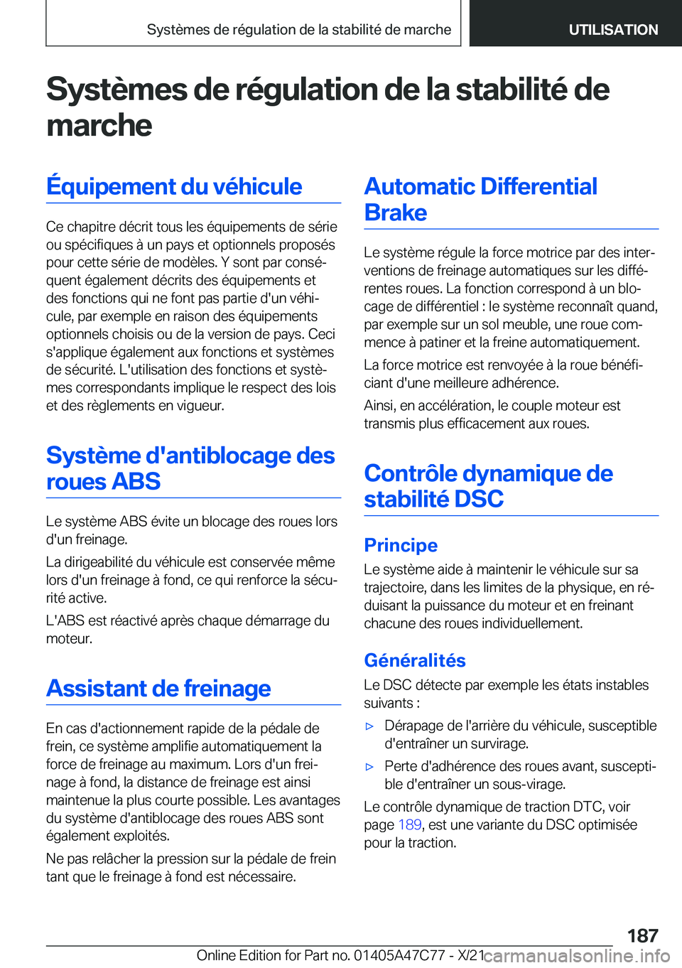 BMW X2 2022  Notices Demploi (in French) �S�y�s�t�è�m�e�s��d�e��r�é�g�u�l�a�t�i�o�n��d�e��l�a��s�t�a�b�i�l�i�t�é��d�e�m�a�r�c�h�e�