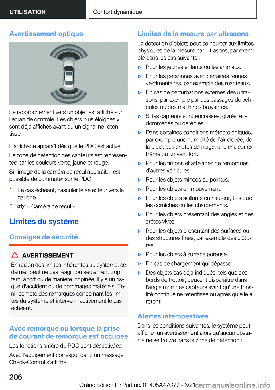 BMW X2 2022  Notices Demploi (in French) �A�v�e�r�t�i�s�s�e�m�e�n�t��o�p�t�i�q�u�e
�L�e��r�a�p�p�r�o�c�h�e�m�e�n�t��v�e�r�s��u�n��o�b�j�e�t��e�s�t��a�f�f�i�c�h�é��s�u�r�l�'�é�c�r�a�n��d�e��c�o�n�t�r�