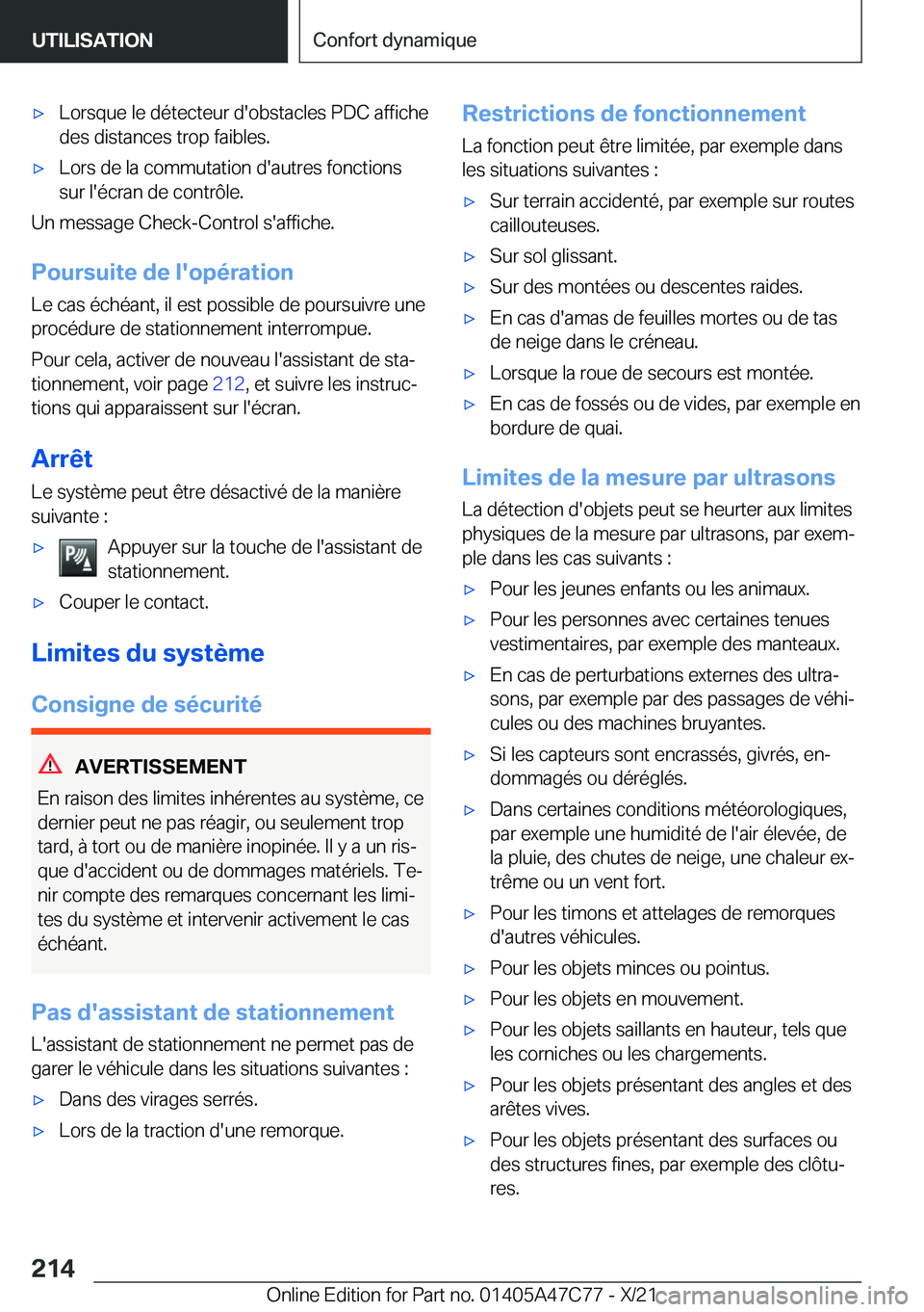 BMW X2 2022  Notices Demploi (in French) 'x�L�o�r�s�q�u�e��l�e��d�é�t�e�c�t�e�u�r��d�'�o�b�s�t�a�c�l�e�s��P�D�C��a�f�f�i�c�h�e�d�e�s��d�i�s�t�a�n�c�e�s��t�r�o�p��f�a�i�b�l�e�s�.'x�L�o�r�s��d�e��l�a��c�o�m�m�u�t�a�t�i�