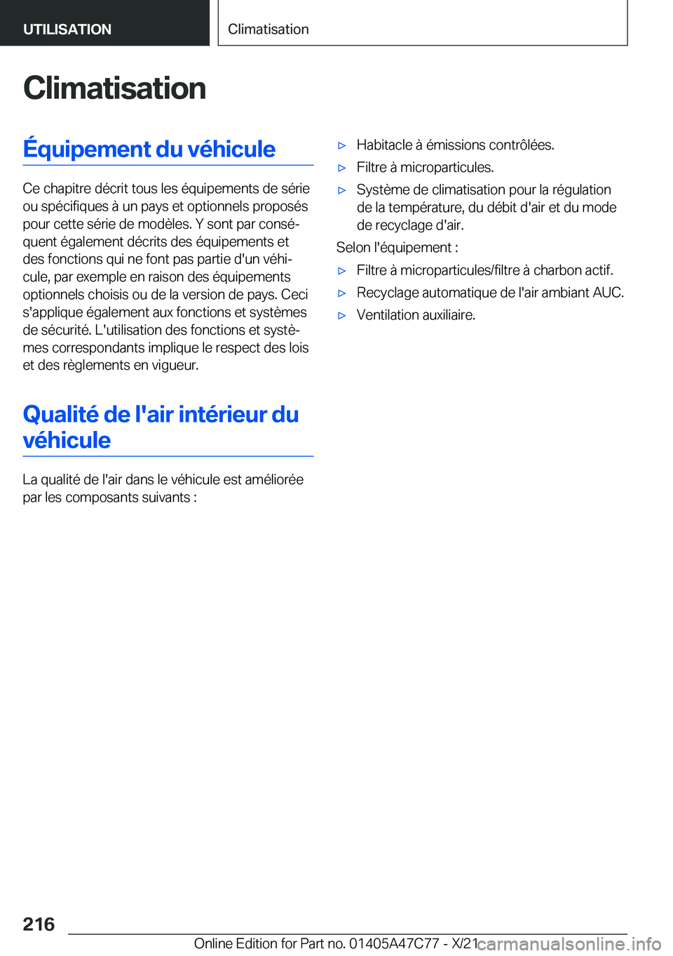 BMW X2 2022  Notices Demploi (in French) �C�l�i�m�a�t�i�s�a�t�i�o�n�