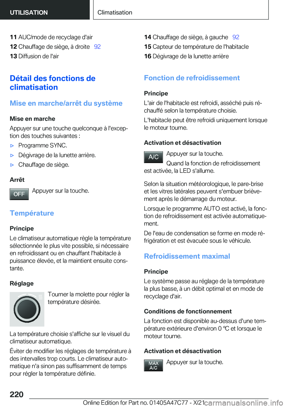 BMW X2 2022  Notices Demploi (in French) �1�1�A�U�C�/�m�o�d�e��d�e��r�e�c�y�c�l�a�g�e��d�'�a�i�r�1�2�C�h�a�u�f�f�a�g�e��d�e��s�i�è�g�e�,��