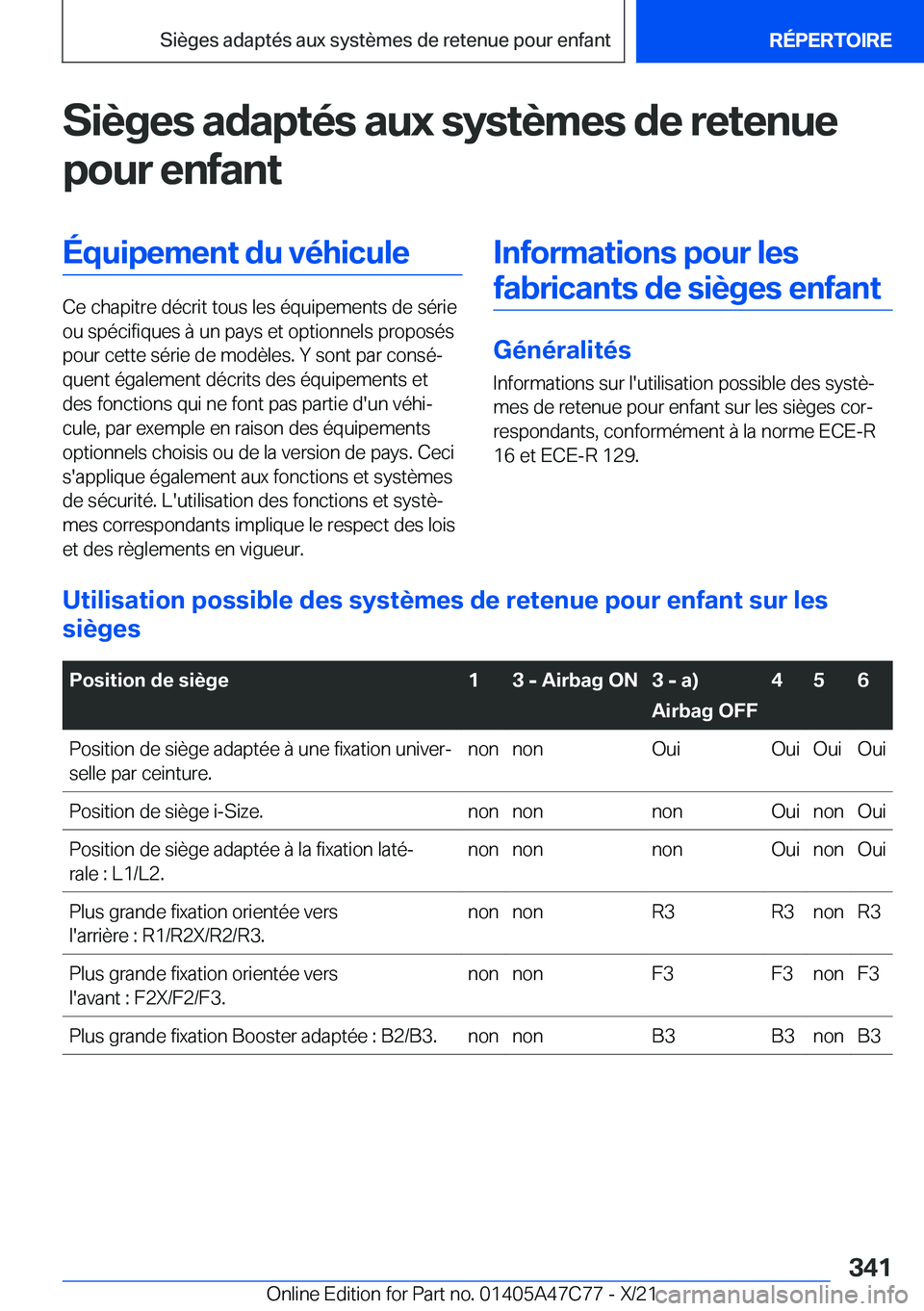 BMW X2 2022  Notices Demploi (in French) �S�i�è�g�e�s��a�d�a�p�t�é�s��a�u�x��s�y�s�t�è�m�e�s��d�e��r�e�t�e�n�u�e
�p�o�u�r��e�n�f�a�n�t�