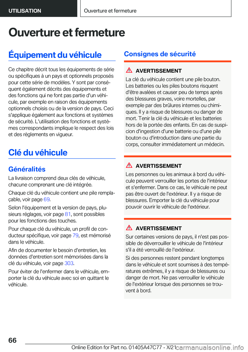 BMW X2 2022  Notices Demploi (in French) �O�u�v�e�r�t�u�r�e��e�t��f�e�r�m�e�t�u�r�e�