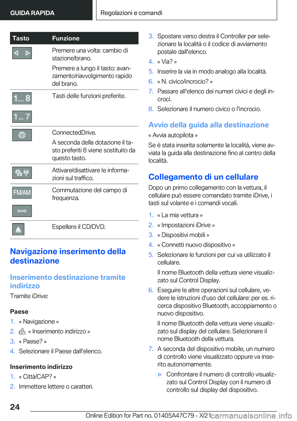 BMW X2 2022  Libretti Di Uso E manutenzione (in Italian) �T�a�s�t�o�F�u�n�z�i�o�n�e�P�r�e�m�e�r�e��u�n�a��v�o�l�t�a�:��c�a�m�b�i�o��d�i
�s�t�a�z�i�o�n�e�/�b�r�a�n�o�.
�P�r�e�m�e�r�e��a��l�u�n�g�o��i�l��t�a�s�t�o�:��a�v�a�nª �z�a�m�e�n�t�o�/�r�i�a
