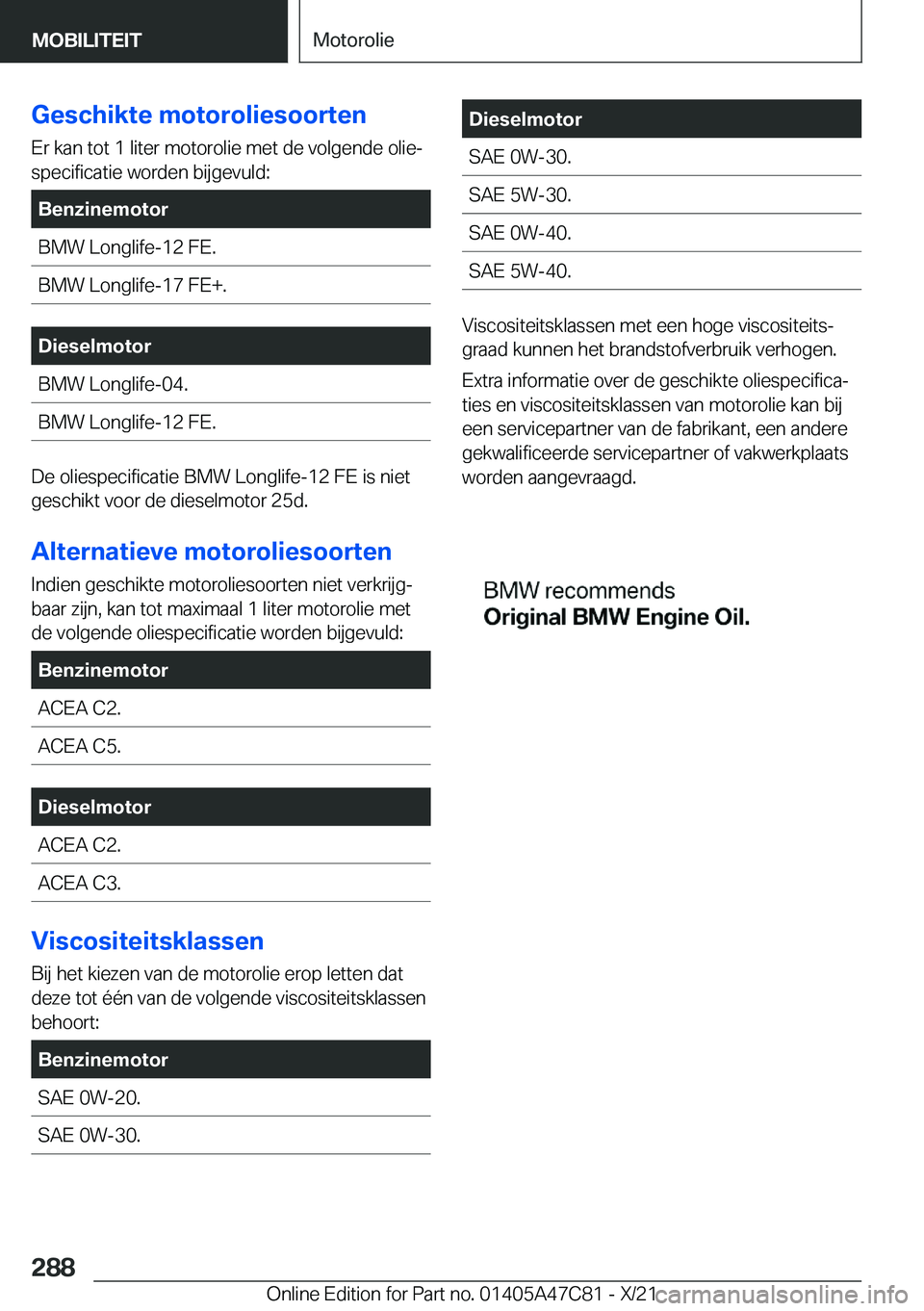 BMW X2 2022  Instructieboekjes (in Dutch) �G�e�s�c�h�i�k�t�e��m�o�t�o�r�o�l�i�e�s�o�o�r�t�e�n
�E�r��k�a�n��t�o�t��1��l�i�t�e�r��m�o�t�o�r�o�l�i�e��m�e�t��d�e��v�o�l�g�e�n�d�e��o�l�i�ej
�s�p�e�c�i�f�i�c�a�t�i�e��w�o�r�d�e�n��b�i�j