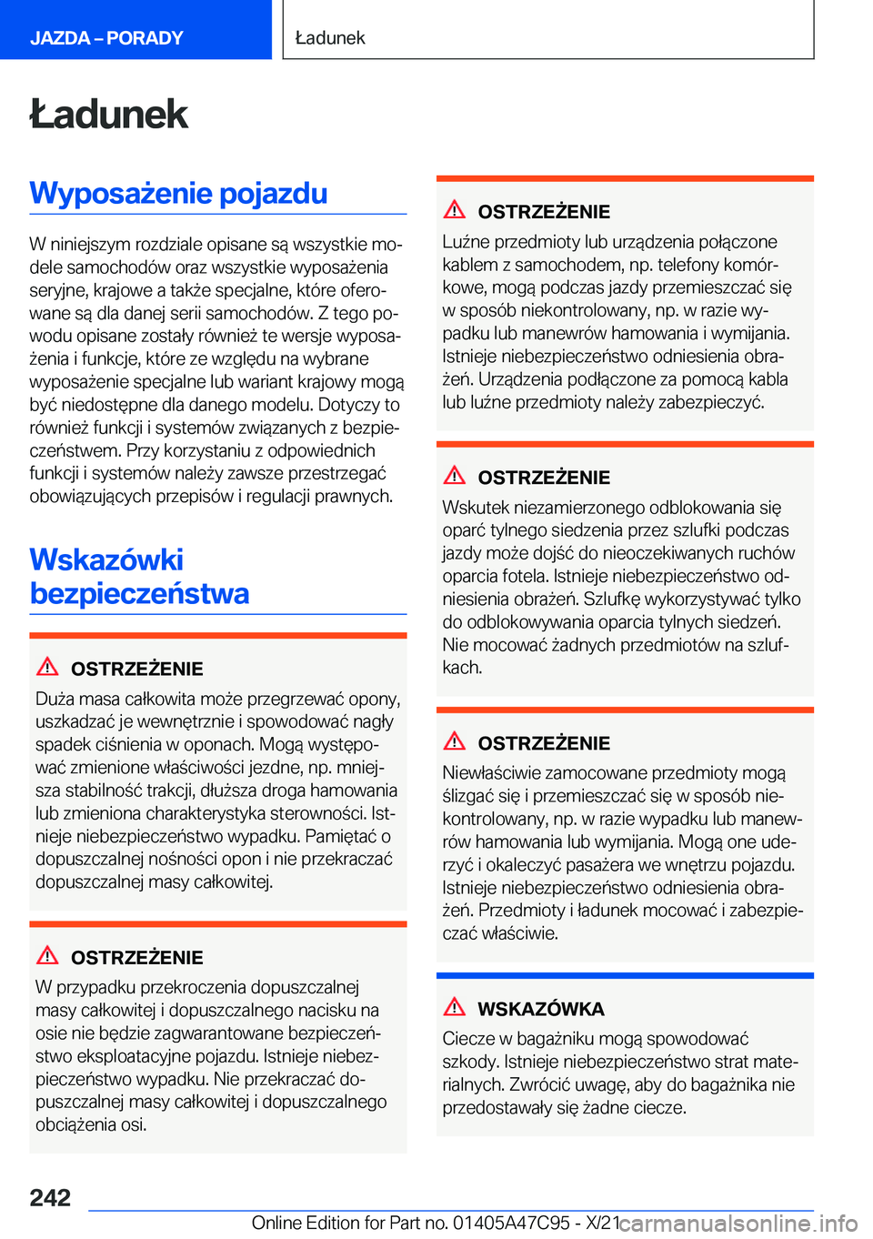BMW X2 2022  Instrukcja obsługi (in Polish) �Ł�a�d�u�n�e�k�W�y�p�o�s�a9�e�n�i�e��p�o�j�a�z�d�u
�W��n�i�n�i�e�j�s�z�y�m��r�o�z�d�z�i�a�l�e��o�p�i�s�a�n�e��s�