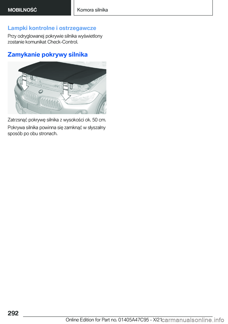 BMW X2 2022  Instrukcja obsługi (in Polish) �L�a�m�p�k�i��k�o�n�t�r�o�l�n�e��i��o�s�t�r�z�e�g�a�w�c�z�e
�P�r�z�y��o�d�r�y�g�l�o�w�a�n�e�j��p�o�k�r�y�w�i�e��s�i�l�n�i�k�a��w�y�w�i�e�t�l�o�n�y �z�o�s�t�a�n�i�e��k�o�m�u�n�i�k�a�t��C�h�e