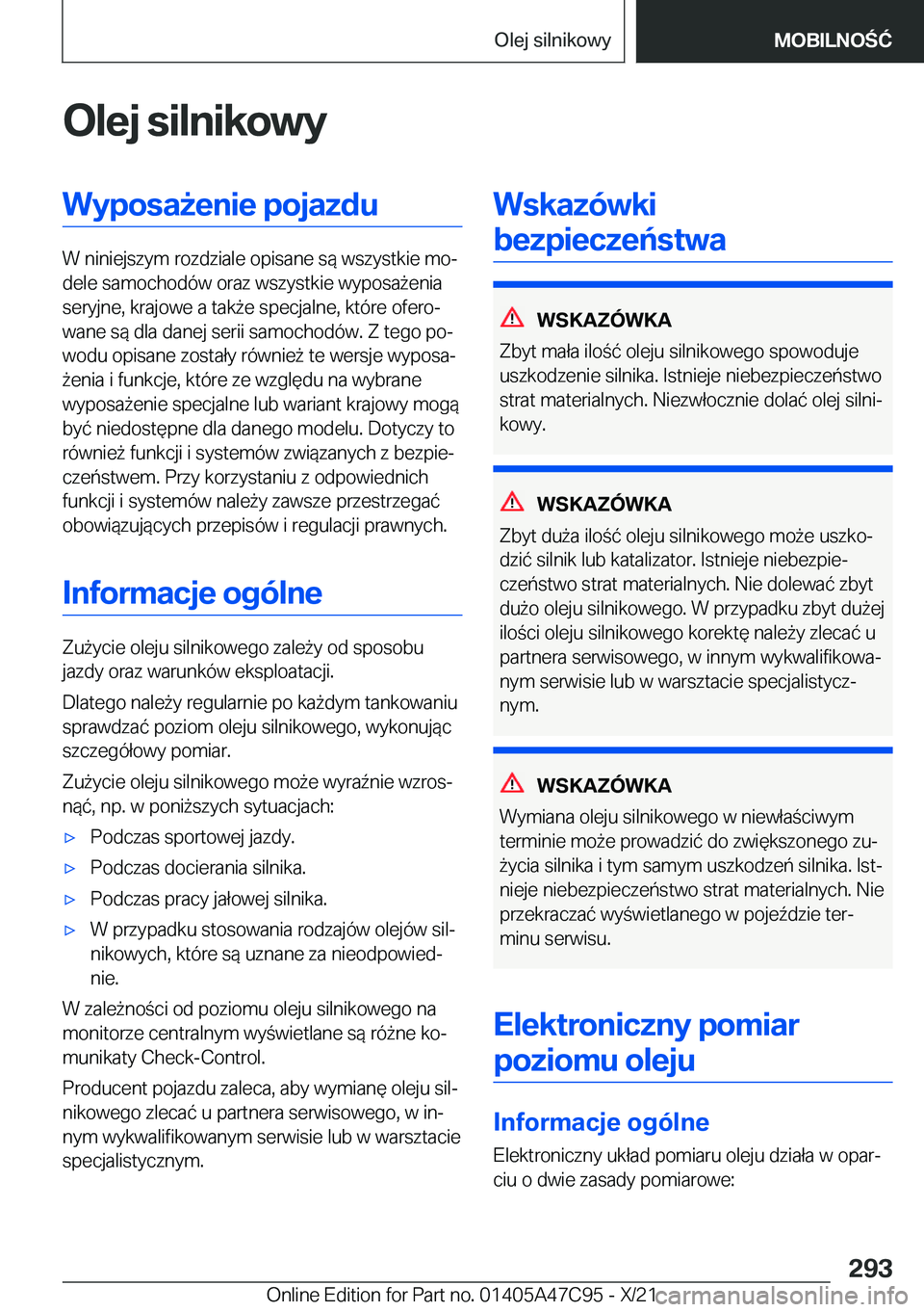 BMW X2 2022  Instrukcja obsługi (in Polish) �O�l�e�j��s�i�l�n�i�k�o�w�y�W�y�p�o�s�a9�e�n�i�e��p�o�j�a�z�d�u
�W��n�i�n�i�e�j�s�z�y�m��r�o�z�d�z�i�a�l�e��o�p�i�s�a�n�e��s�