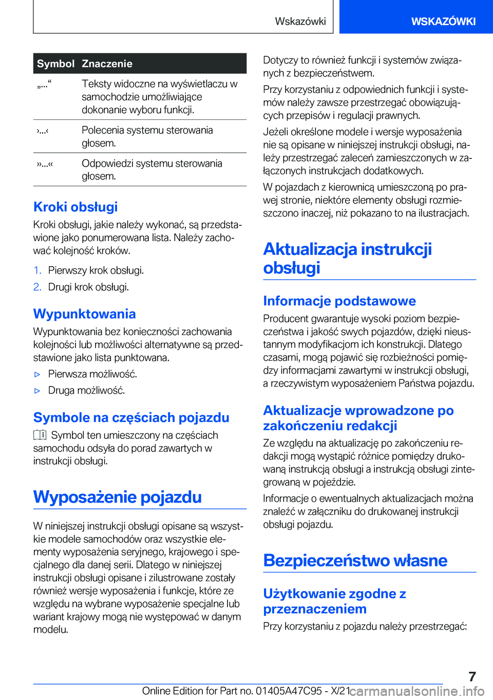 BMW X2 2022  Instrukcja obsługi (in Polish) �S�y�m�b�o�l�Z�n�a�c�z�e�n�i�ex�.�.�.v�T�e�k�s�t�y��w�i�d�o�c�z�n�e��n�a��w�y�w�i�e�t�l�a�c�z�u��w
�s�a�m�o�c�h�o�d�z�i�e��u�m�o9�l�i�w�i�a�j�