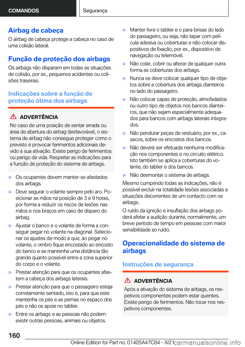 BMW X2 2022  Manual do condutor (in Portuguese) �A�i�r�b�a�g��d�e��c�a�b�e�