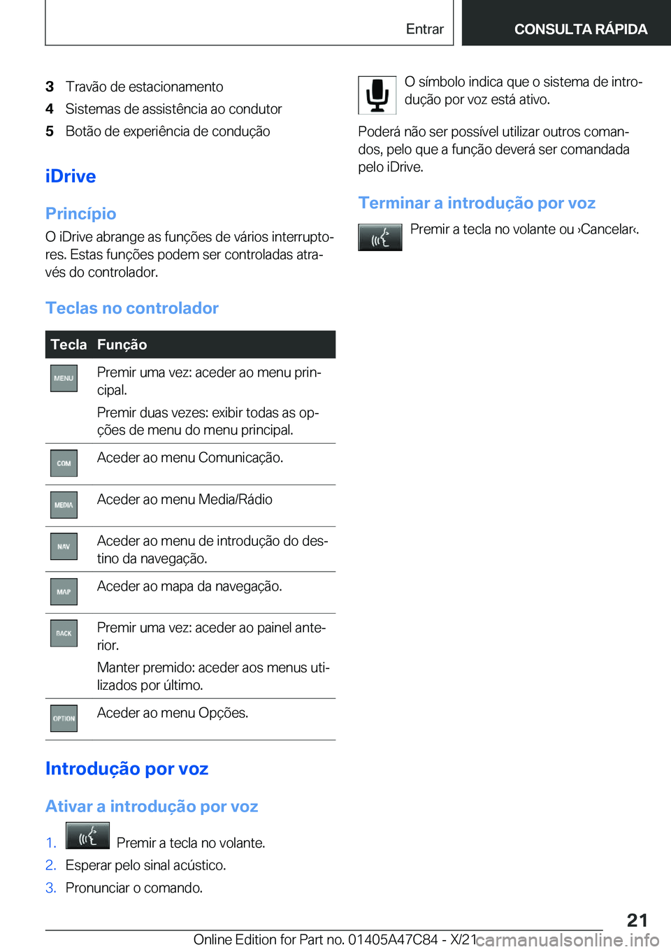 BMW X2 2022  Manual do condutor (in Portuguese) �3�T�r�a�v�ã�o��d�e��e�s�t�a�c�i�o�n�a�m�e�n�t�o�4�S�i�s�t�e�m�a�s��d�e��a�s�s�i�s�t�ê�n�c�i�a��a�o��c�o�n�d�u�t�o�r�5�B�o�t�ã�o��d�e��e�x�p�e�r�i�ê�n�c�i�a��d�e��c�o�n�d�u�