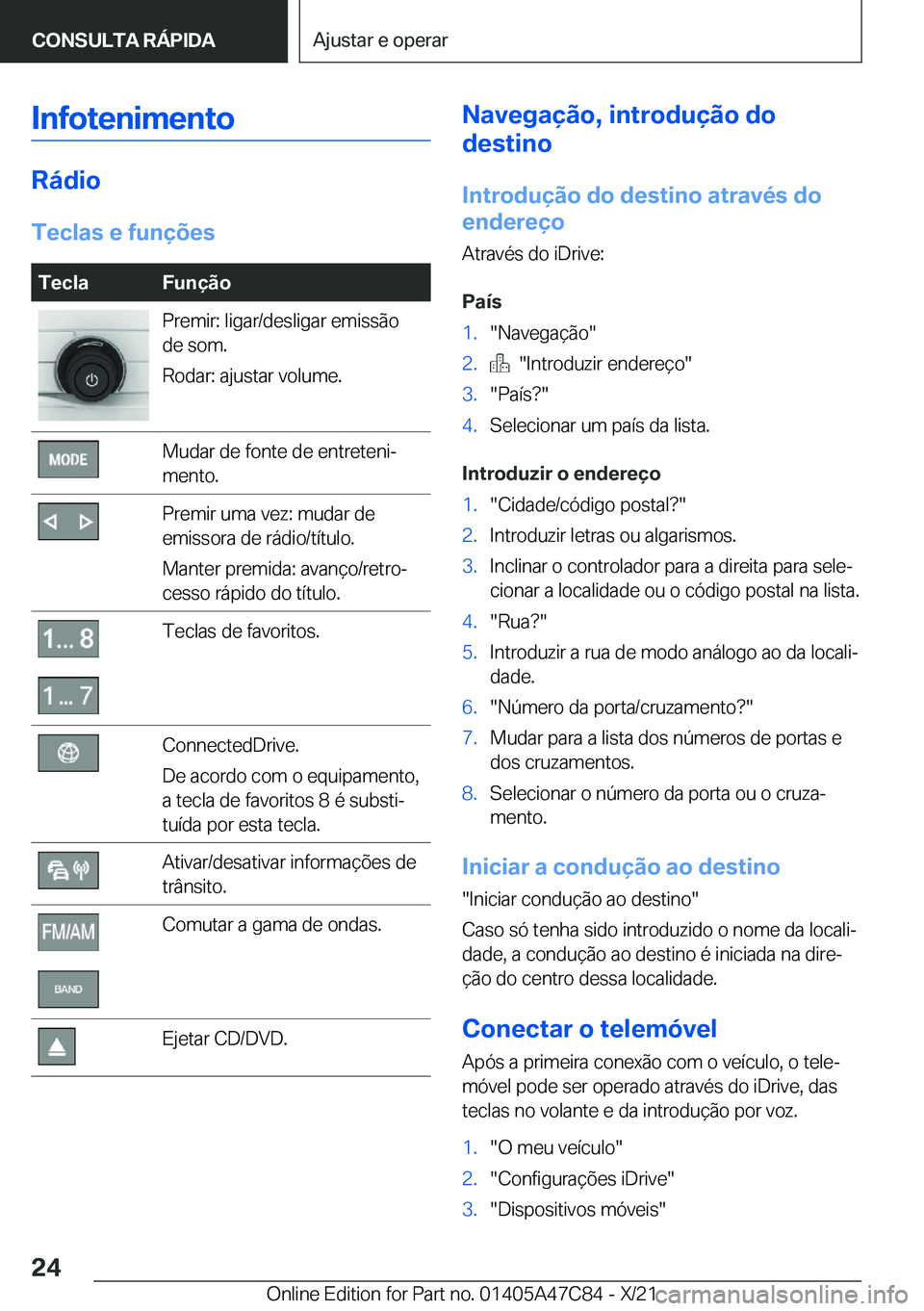 BMW X2 2022  Manual do condutor (in Portuguese) �I�n�f�o�t�e�n�i�m�e�n�t�o
�R�á�d�i�o�T�e�c�l�a�s��e��f�u�n�