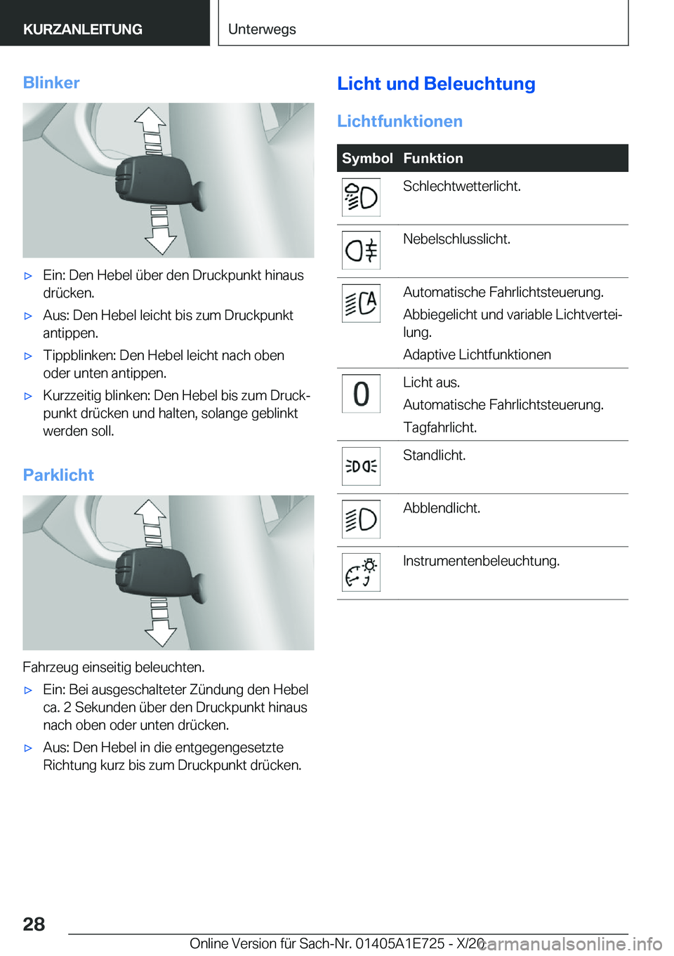 BMW X2 2021  Betriebsanleitungen (in German) �B�l�i�n�k�e�rx�E�i�n�:��D�e�n��H�e�b�e�l��