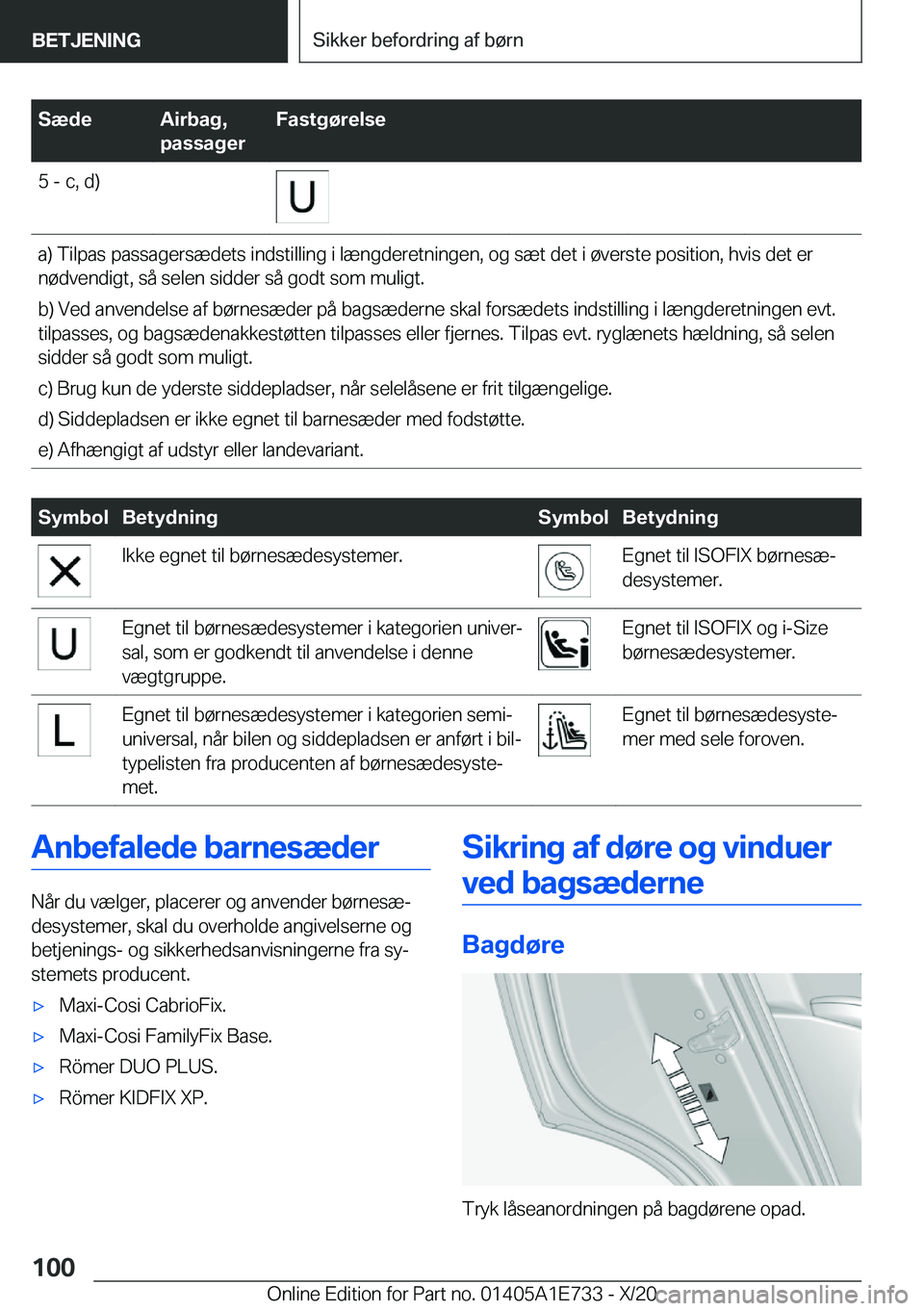 BMW X2 2021  InstruktionsbØger (in Danish) �S�æ�d�e�A�i�r�b�a�g�,
�p�a�s�s�a�g�e�r�F�a�s�t�g�