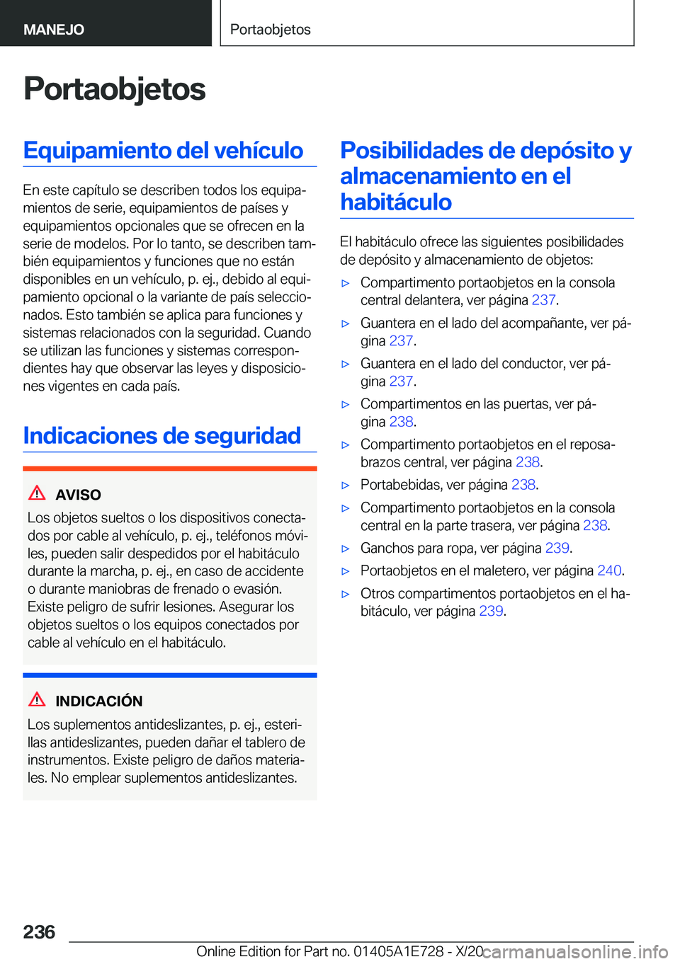 BMW X2 2021  Manuales de Empleo (in Spanish) �P�o�r�t�a�o�b�j�e�t�o�s�E�q�u�i�p�a�m�i�e�n�t�o��d�e�l��v�e�h�
