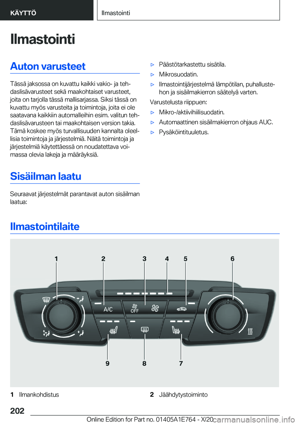 BMW X2 2021  Omistajan Käsikirja (in Finnish) �I�l�m�a�s�t�o�i�n�t�i�A�u�t�o�n��v�a�r�u�s�t�e�e�t
�T�