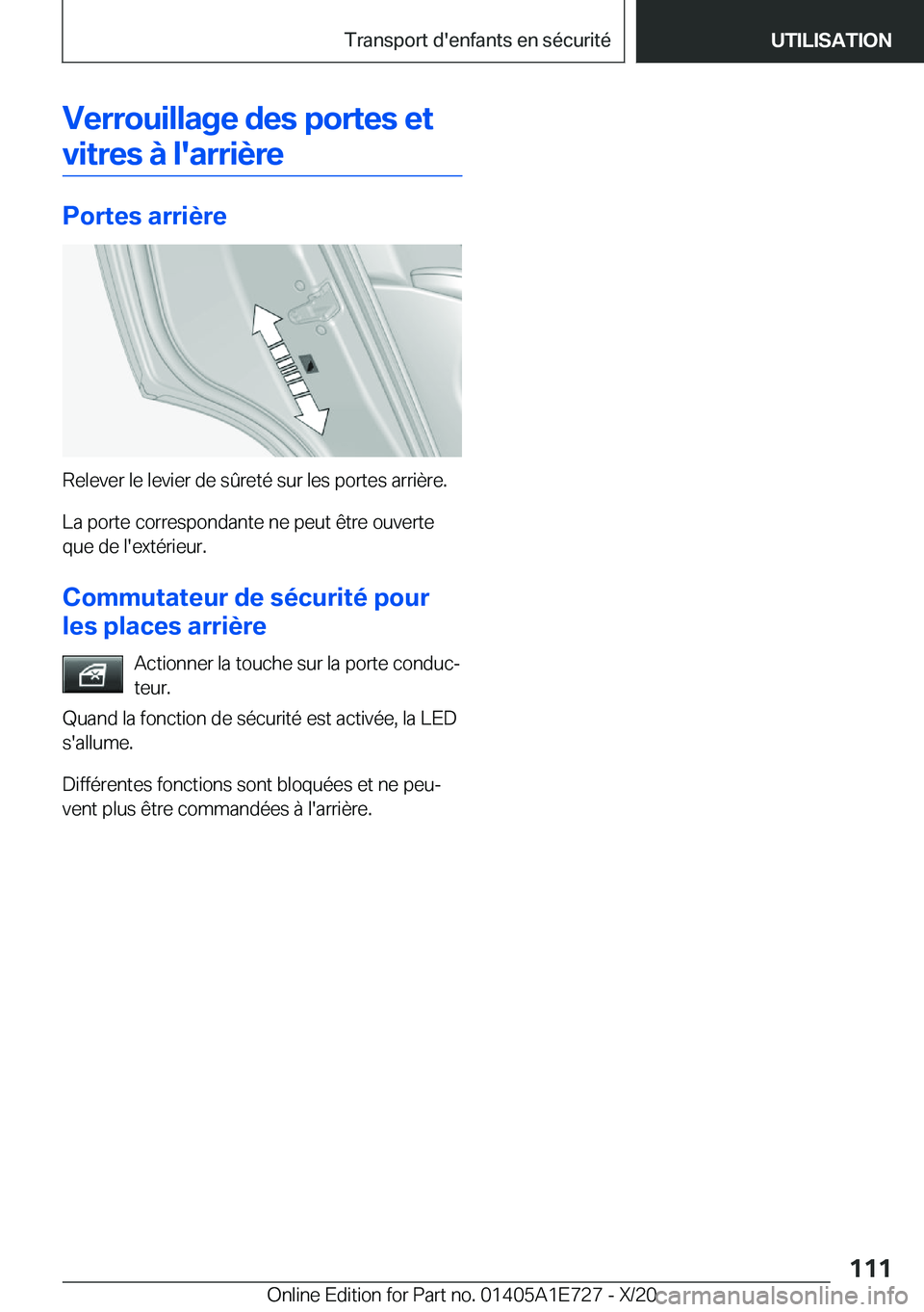 BMW X2 2021  Notices Demploi (in French) �V�e�r�r�o�u�i�l�l�a�g�e��d�e�s��p�o�r�t�e�s��e�t�v�i�t�r�e�s��