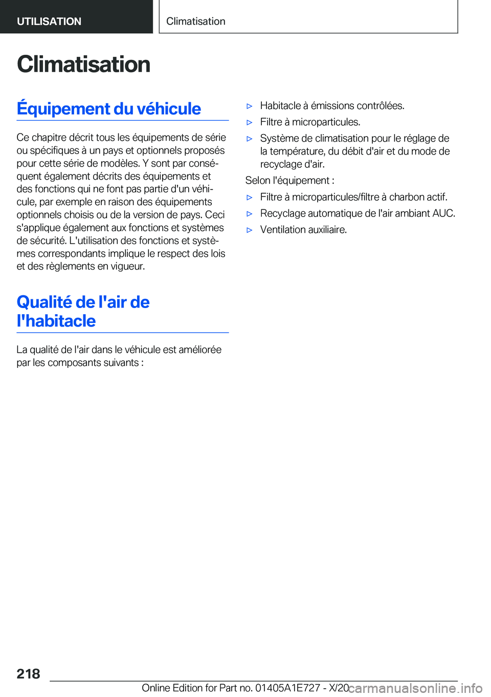BMW X2 2021  Notices Demploi (in French) �C�l�i�m�a�t�i�s�a�t�i�o�n�