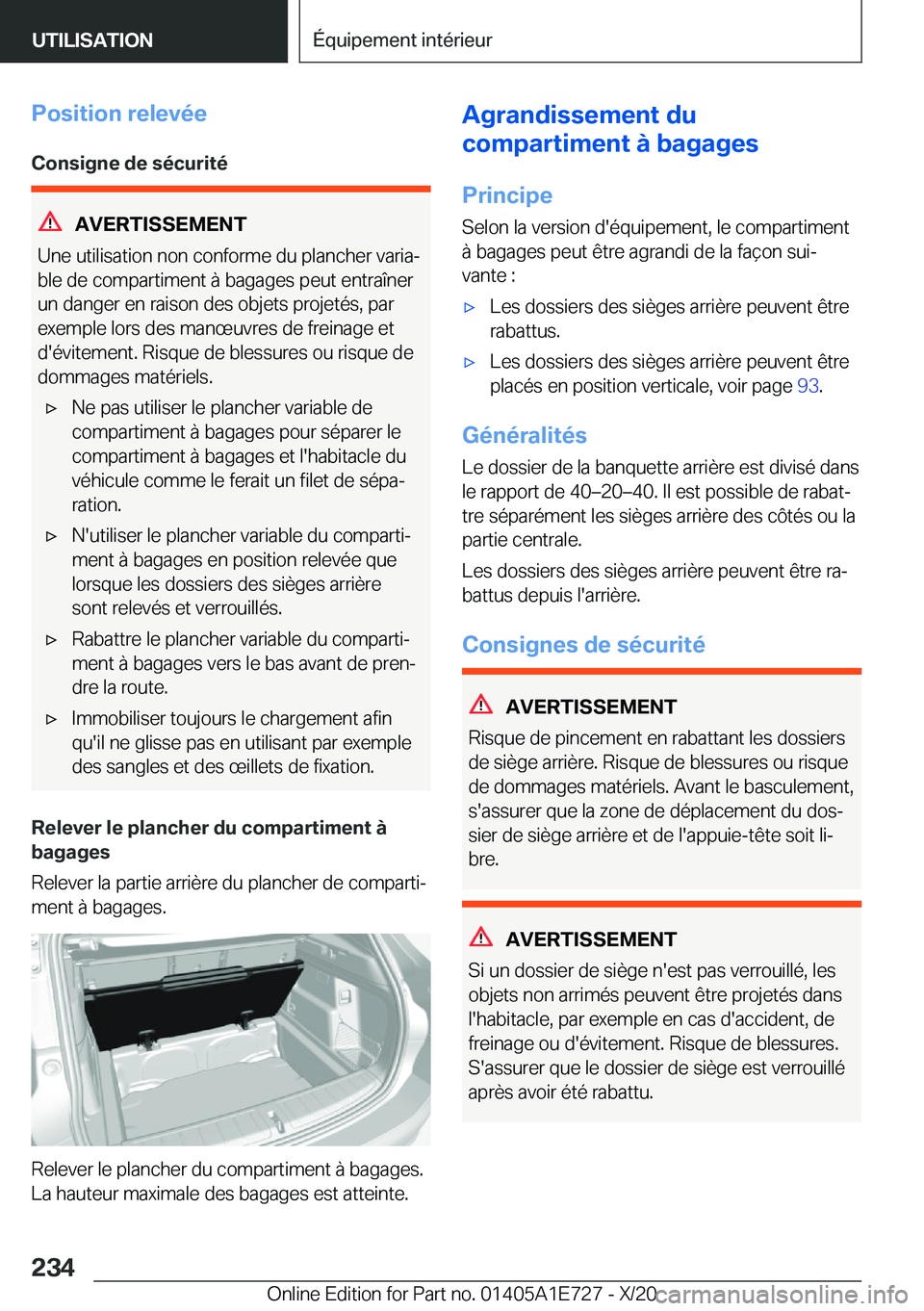 BMW X2 2021  Notices Demploi (in French) �P�o�s�i�t�i�o�n��r�e�l�e�v�é�e
�C�o�n�s�i�g�n�e��d�e��s�é�c�u�r�i�t�é
�A�V�E�R�T�I�S�S�E�M�E�N�T
�U�n�e��u�t�i�l�i�s�a�t�i�o�n��n�o�n��c�o�n�f�o�r�m�e��d�u��p�l�a�n�c�h�e�r��v�a�r�i�aj
�